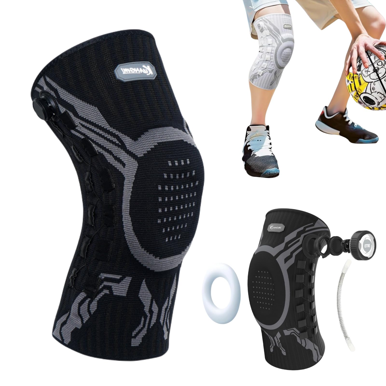 MEIION LUMORA KnieStark Kompressions-Kniebandage mit Patella-Gel-Pad & Seitenstabilisatoren, Kniefußstütze zur Schmerzlinderung, Knieorthese für Sport, Gelenkschutz