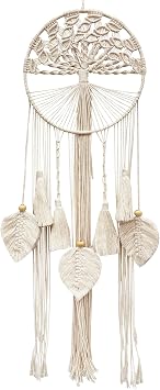 HOLSM-III Tree of Life Boho Tapestry Wall Hanging, Handmade Wall Tapestry for Bedroom, Bohemian Decor, Macrame Wall Decor Hanging White