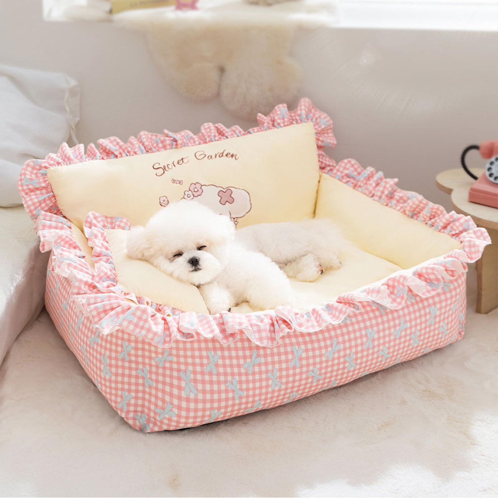 PETCUTE Letto per Gatti,Letto per Cani di Piccola Taglia con Cuscino,Bordi Rialzati,Cuccia per Gatti e Cuccioli con Fondo Antiscivolo,Lettino Morbido e Traspirante per Animali per Dormire,L