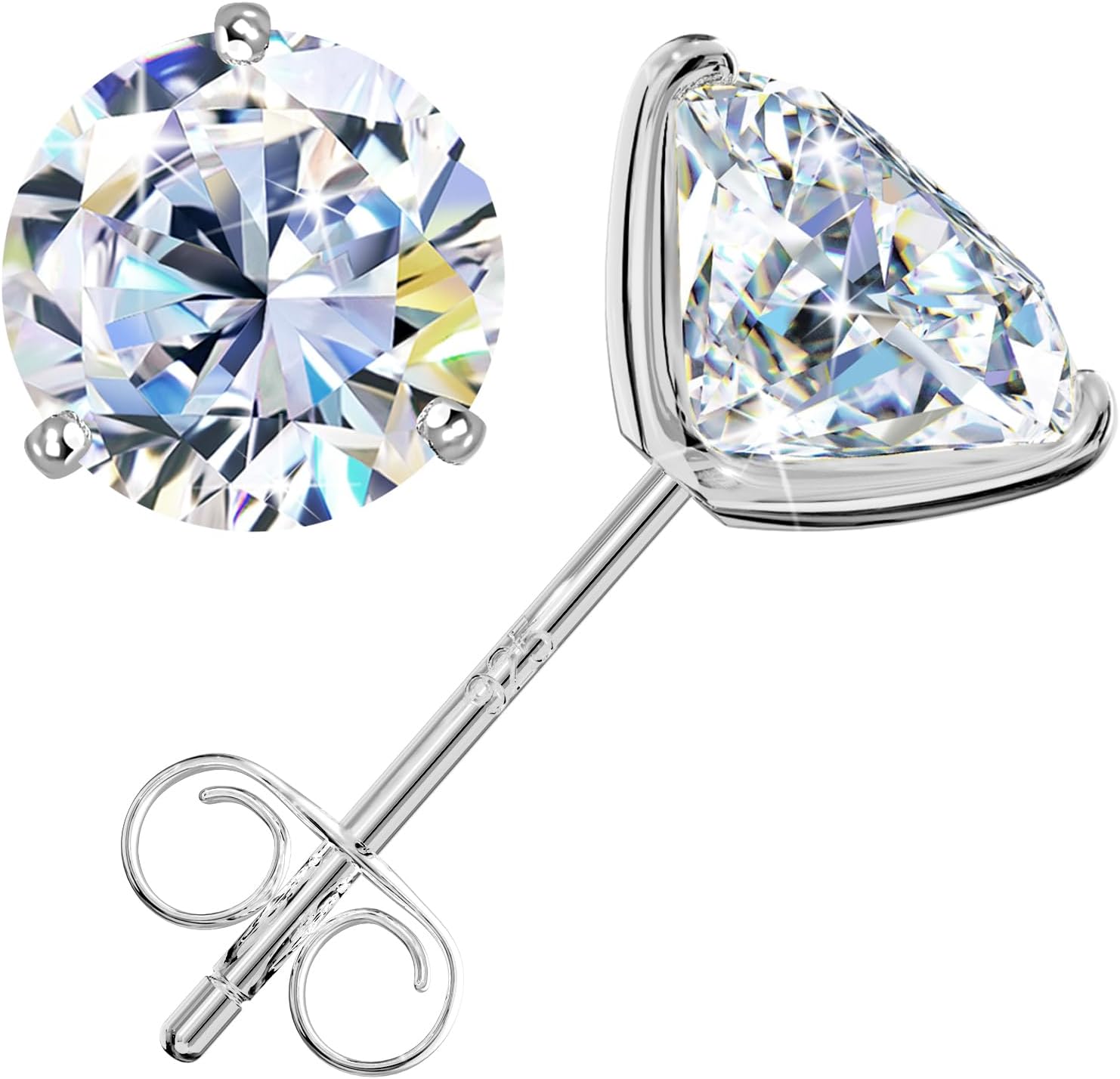 Moissanite Earrings for Men Women, 0.6ct-4ct D Color VVS1 Clarity Round Cut Moissanite Stud Earrings White Gold 925 Sterling Silver Stud Earring Gifts Birthday Anniversary Valentine's Day