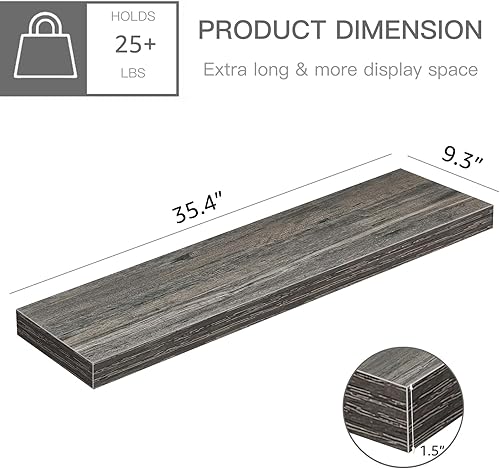 Vista 20 de QEEIG Estantes flotantes para pared de 23.6 pulgadas de largo, estante montado en la pared, baño, cocina, sala de estar, dormitorio, granja, B.