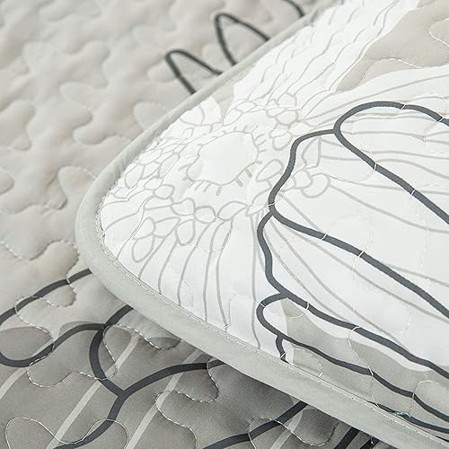 Miniatura 5 de Juego de edredón tamaño Queen con estampado floral azul, colcha de 3 piezas, elegante colcha bohemia con 2 fundas de almohada, juego de edredón