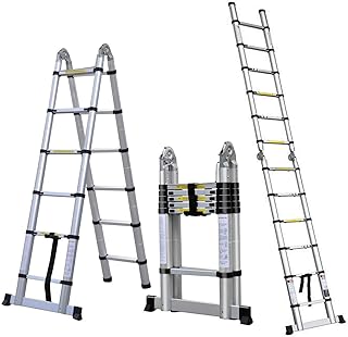 3.8M Heavy Duty Multi-Purpose Ladder Stainless Steel Folding Telescopic DIY 12.5Ft Extendable Ladder Extension 12 Steps A-Frame Portable Attic Ladder Max Loading 150kg Small Gift