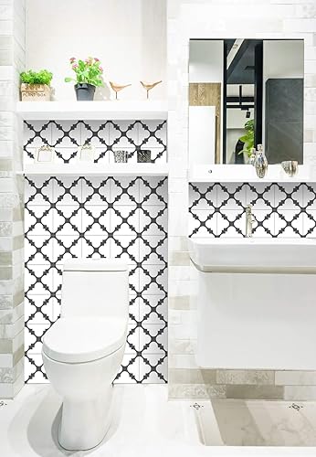 Miniatura 3 de Pegatinas de azulejos Mi Alma de color blanco y negro para azulejos y azulejos, 24 unidades, pegatinas de vinilo para baño y cocina