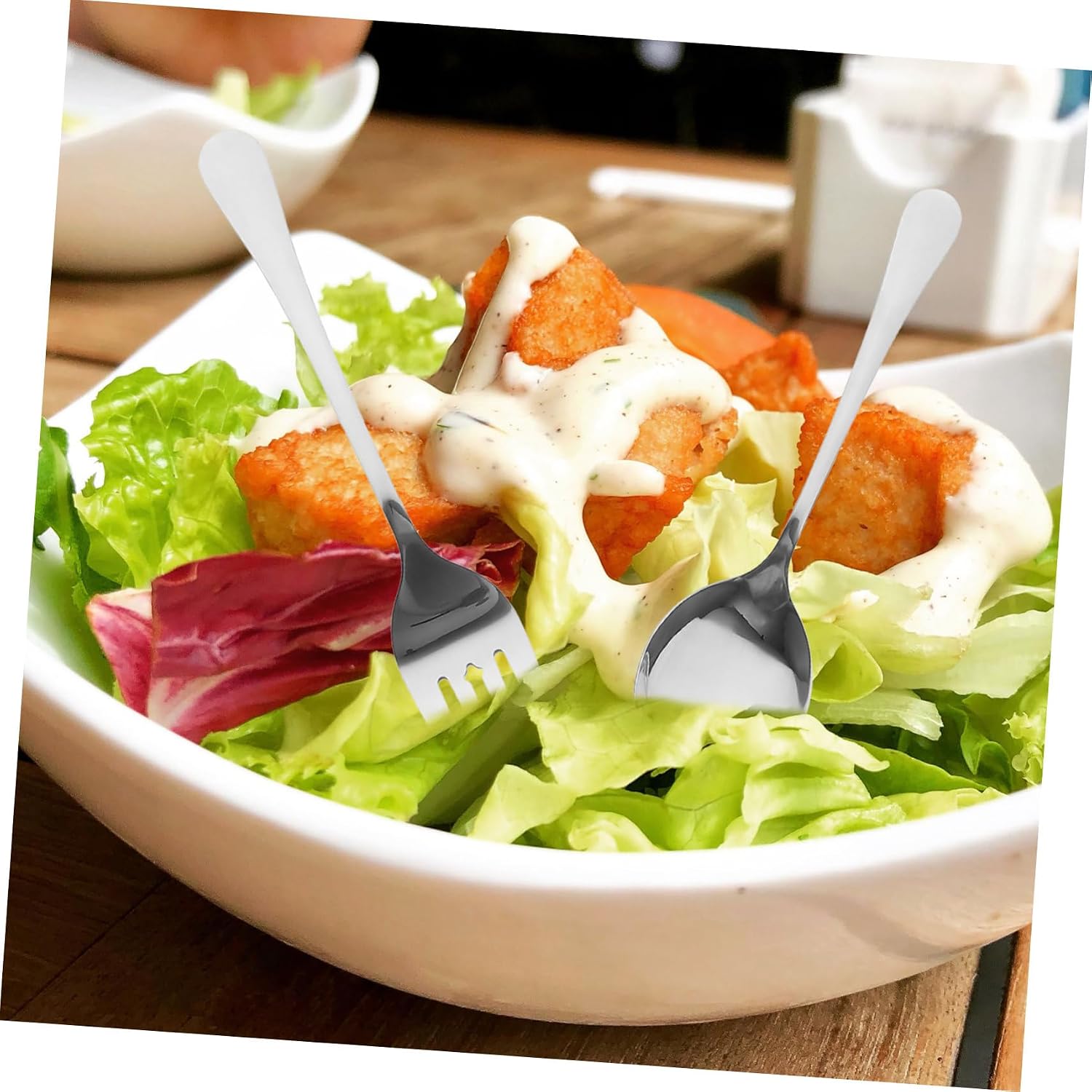 6pcs Stainless Steel Buffet Serving Utensil Set Elegant Forks Spoons Ladles for Restaurant Home Use Dishwasher Safe Cutlery for Parties Gatherings Everyday Meals