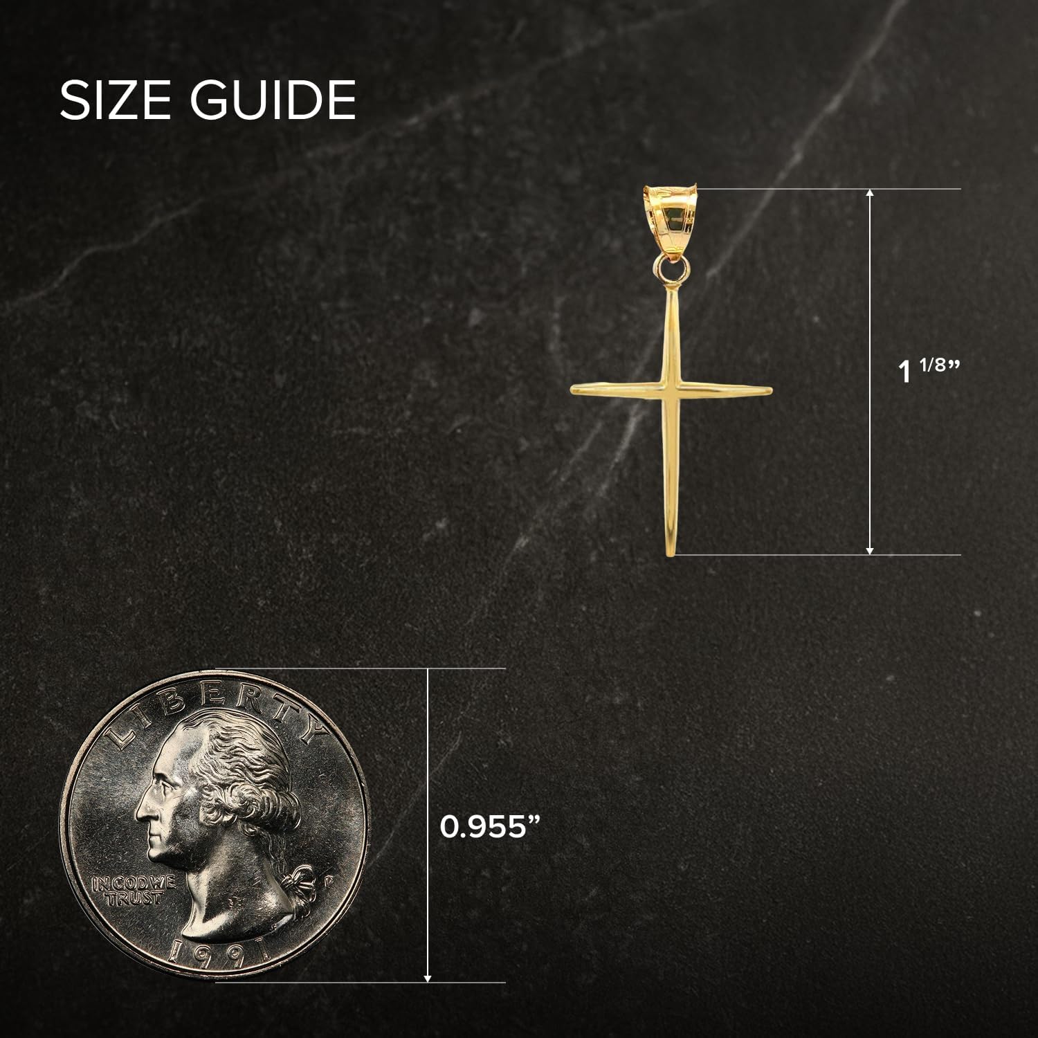 CROSS + CROWN Premium Slim 14K Yellow Gold Cross Pendant, Durable Double-Bonded 14K Pendant for Necklace, Women & Mens Slim Gold Cross for Chain, Handcrafted Religious Jewelry in the USA
