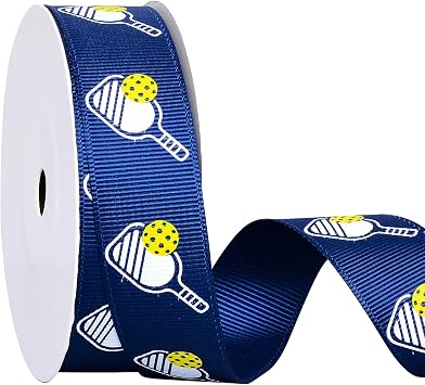 Ribest Sports Pickleball Ribbon, 7/8 Inch Grosgrain Fabric Ribbon for Team Party Decorations Basket Decor Birthday Gift Wrapping Crafts Hair Bows Supplies, 10 Yards