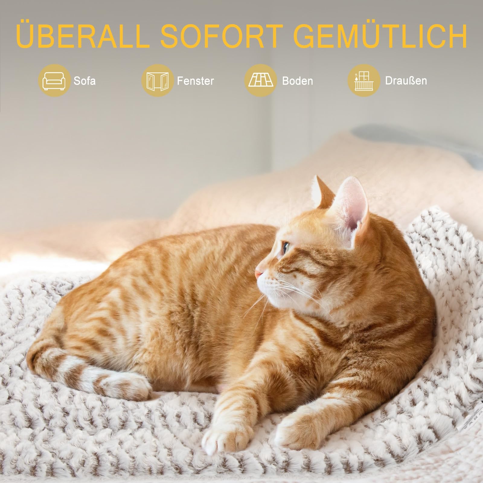 Mora Pets Wärmedecke für Katze Selbstheizende Katzendecke Selbstwärmend Decke Heizdecke für Katzen und Hunde Ohne Strom, Katzendecke Flauschig & Weich, Wendbar - Doppelter Komfort, 70 x 46 cm