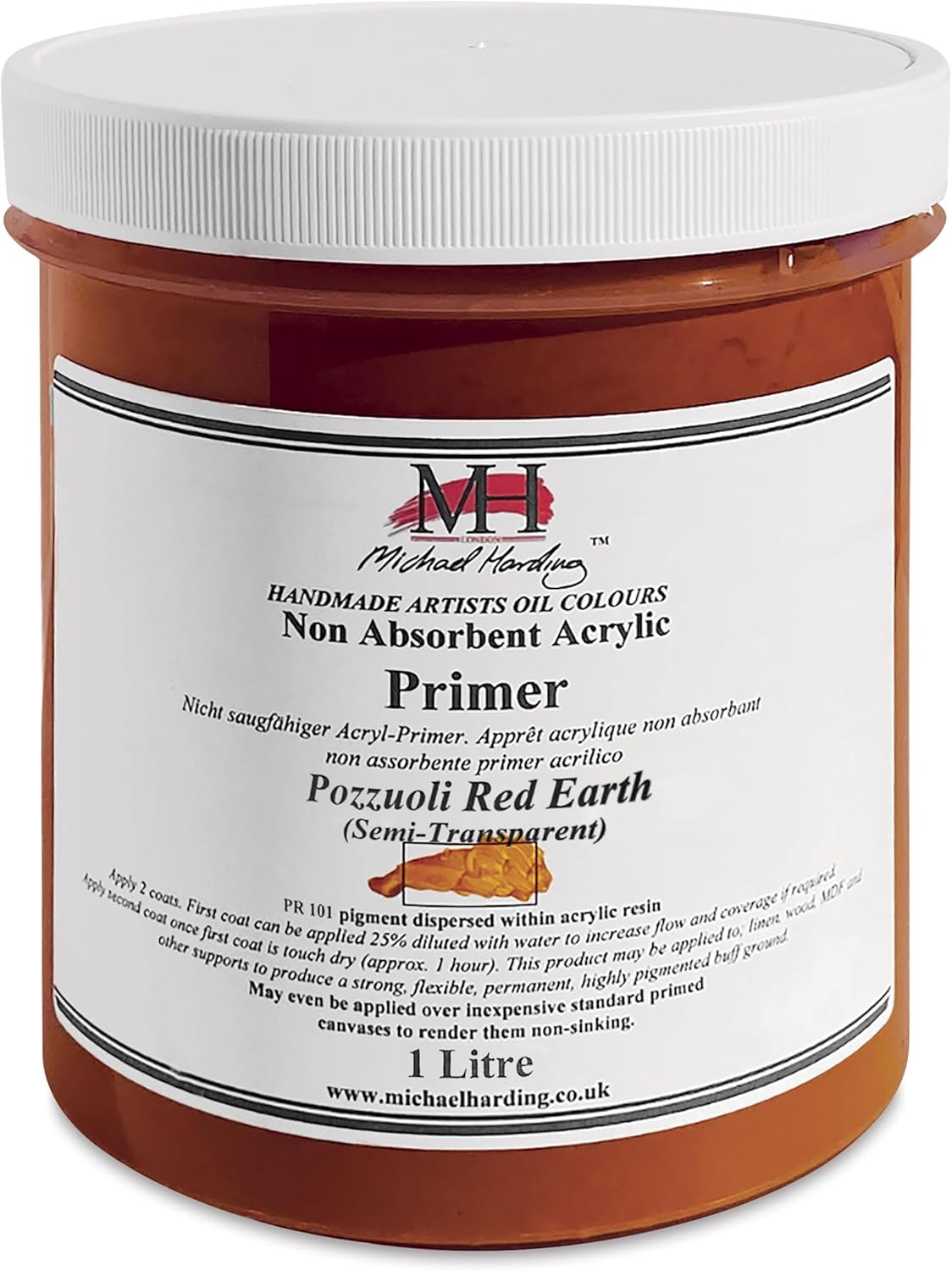 Michael Harding, Non-Absorbent Acrylic Primer, Pozzuoli Red Earth,1 Liter, NAAPPRE1