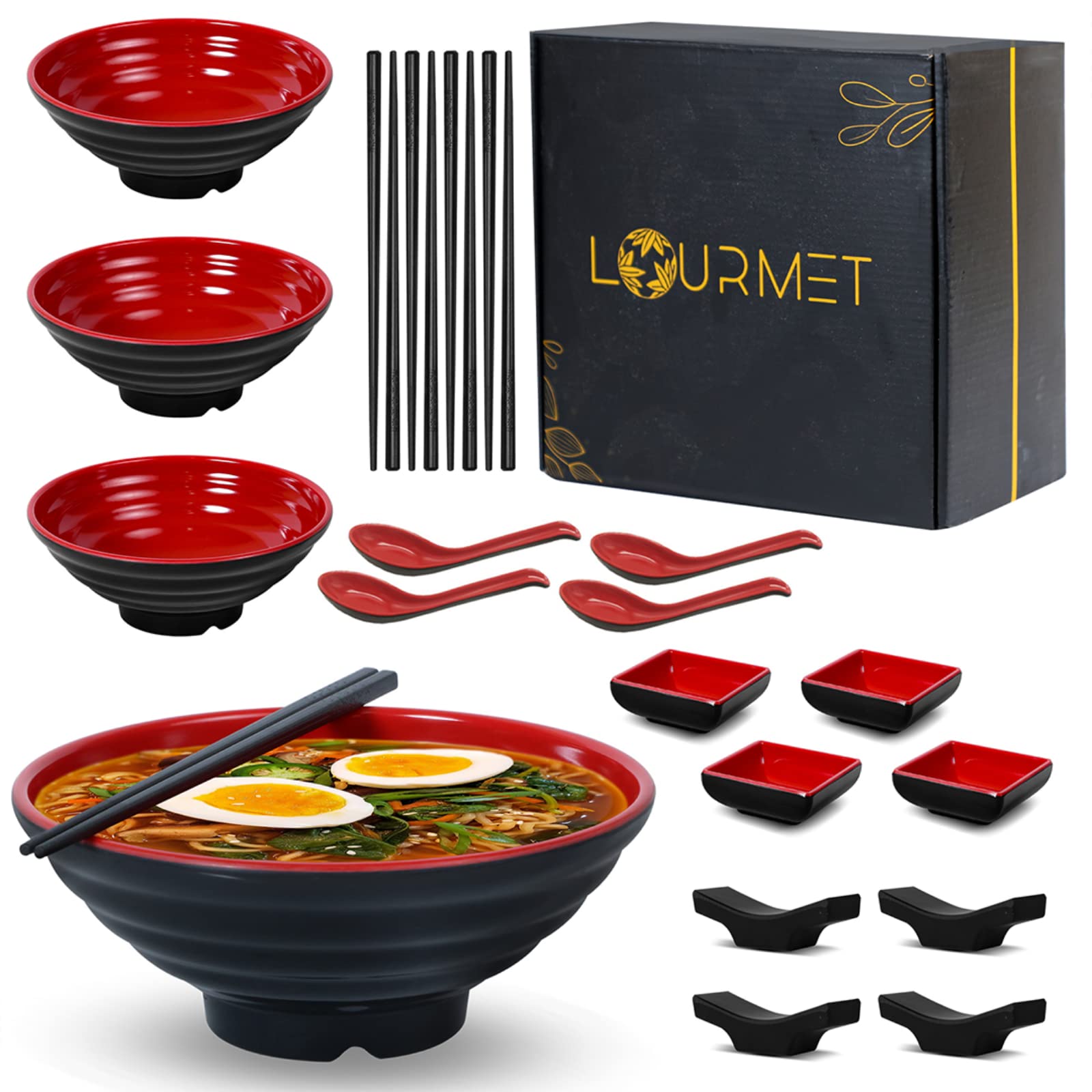 LOPYXBR Set van 4 ramen kommen 1000 ml kunststof ramen bowl ramen set