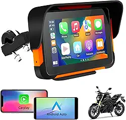 Estéreo de Carro para Motocicleta, Universal, Sem Fio, CarPlay e Android Auto, GPS Navigation, Dual Bluetooth, Tela Sensível ao Toque IPS de 12 cm, À Prova D'água e Poeira