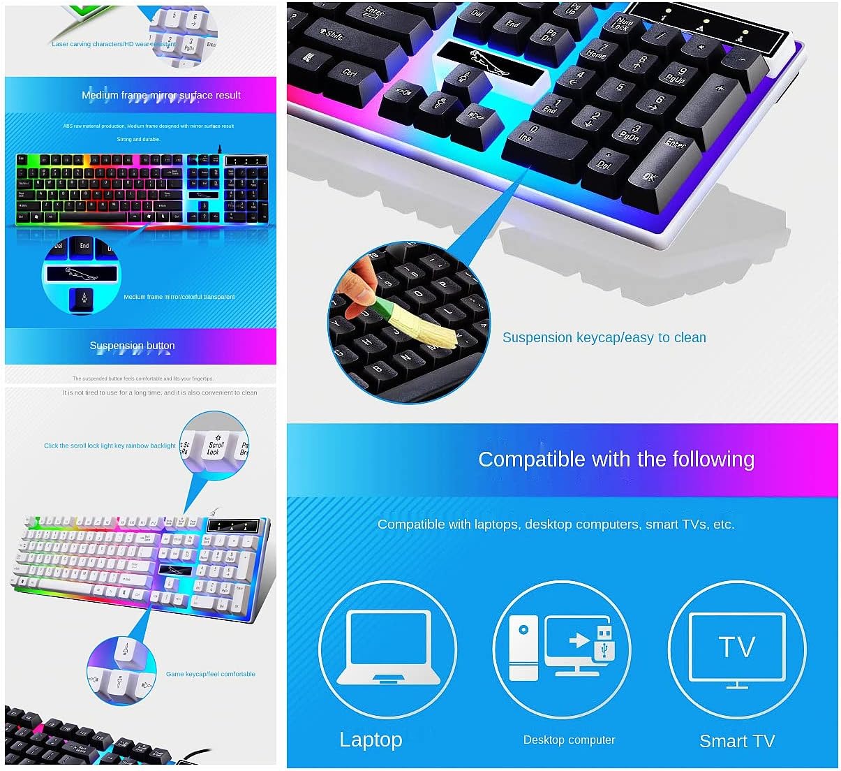 G21B Keyboard and Mouse Set USB Wired Gaming Keyboard Mouse Combo Gamer Desktop Mouse Keyboard Set White