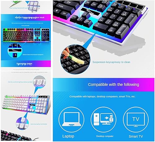 Miniatura 6 de G21B - Juego de teclado y mouse con cable USB, juego de teclado y mouse para juegos, color blanco