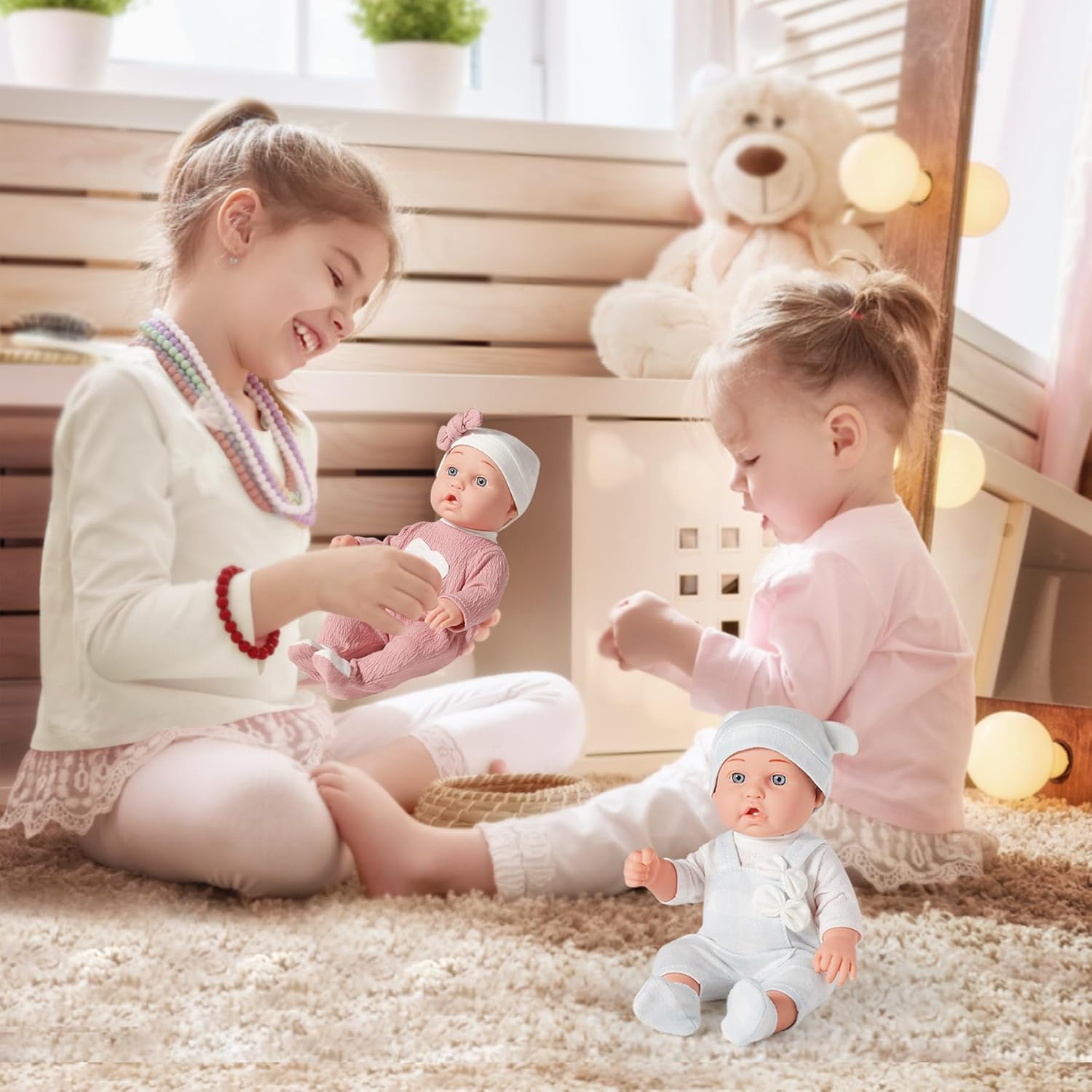 12 inches Realistic Twins Baby Doll with Clothes and Pacifiers, Boy and Girl Baby Dolls Toy Set for Toddler Girls 36 Months and Up