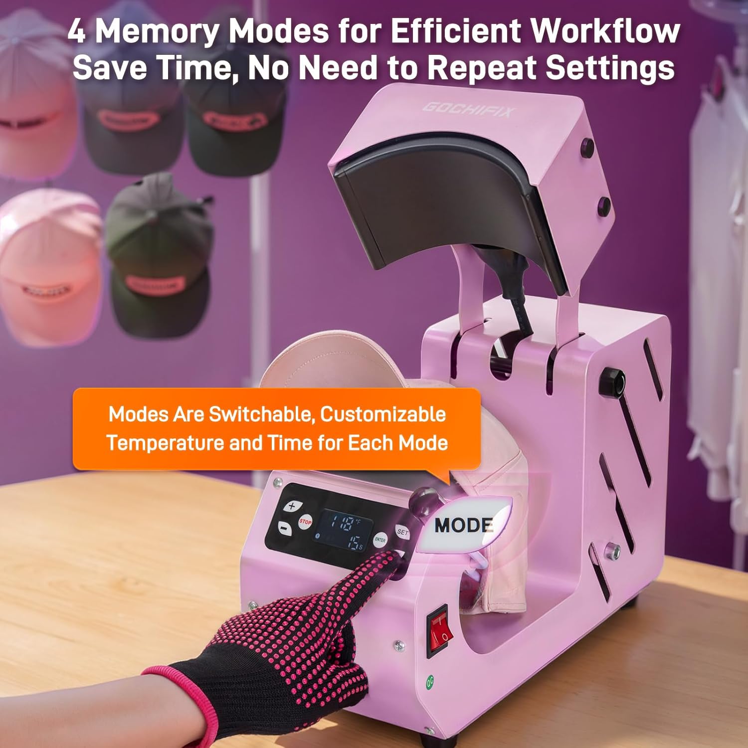 Control panel showing the 4 memory modes for efficient workflow, eliminating the need to repeat settings.