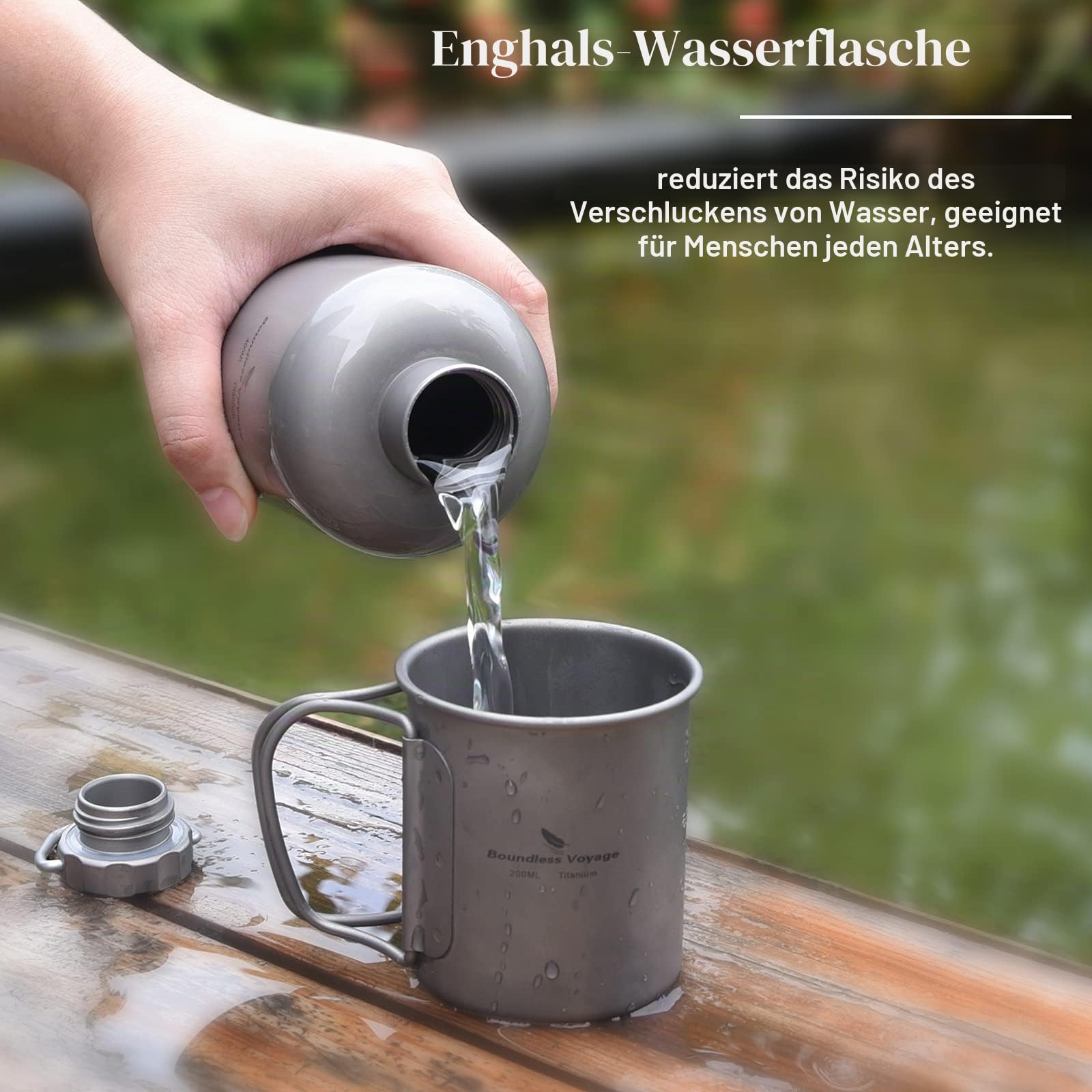 iBasingo 400ml Titanflasche Camping Tragbare Wasserkrug Outdoor Großmund Kantine Sport Trinkflasche mit auslaufsicherem Deckel Water Bottle für Wandern Klettern Laufen Täglich Verwendet Ti3001D