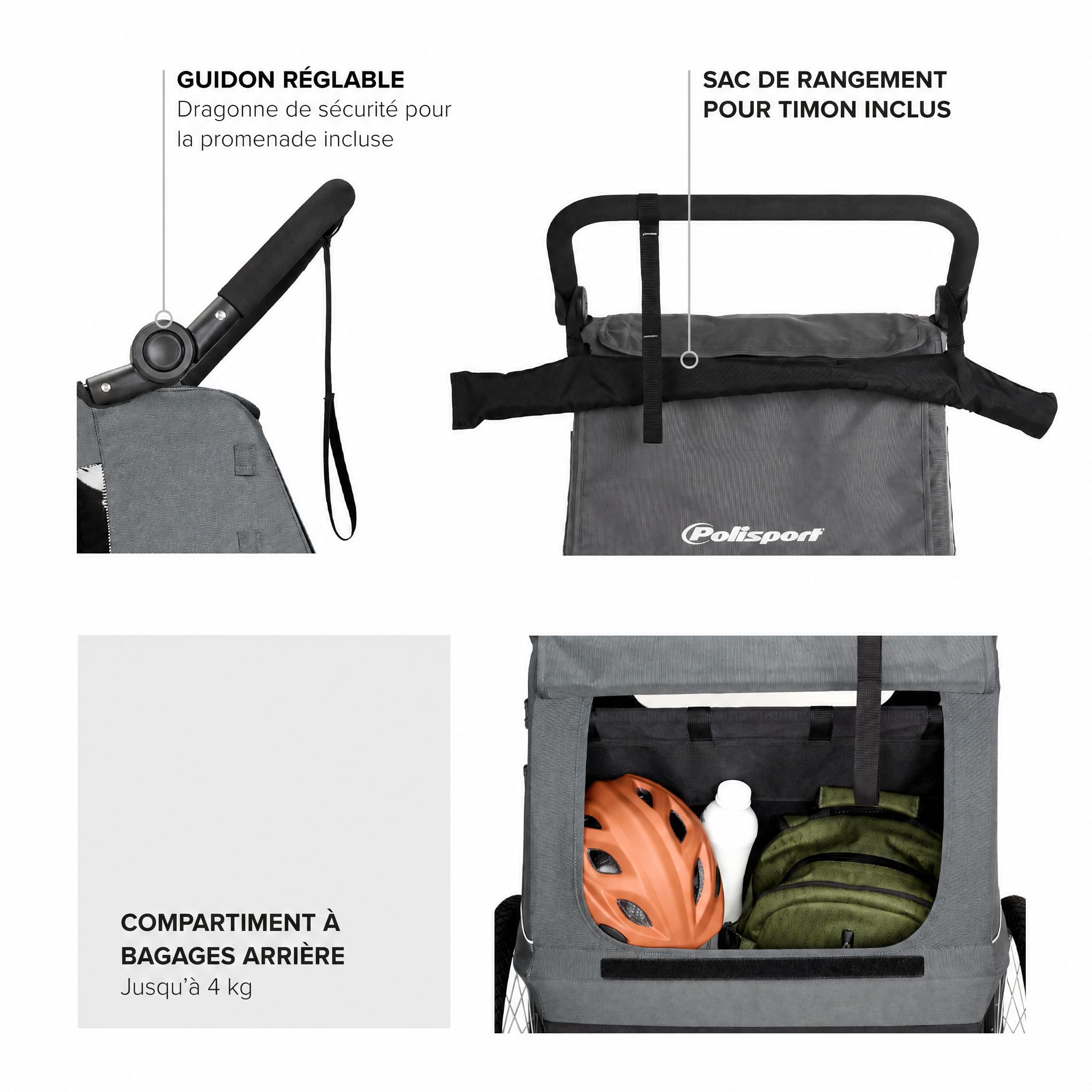 Polisport Remorque Vélo Enfant 2 en 1 avec Poussette, Noir/Gris