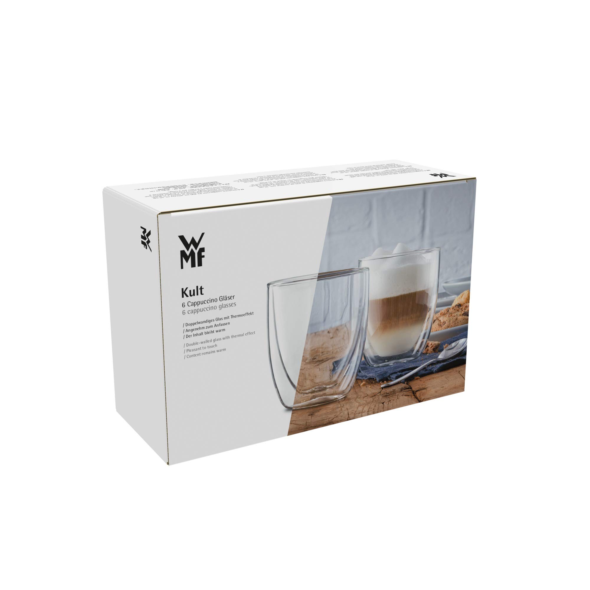 WMF Kult - Set di 6 bicchieri da cappuccino a doppia parete, 250 ml, effetto fluttuante, calici termici, bicchieri da tè resistenti al calore, bicchieri da caffè