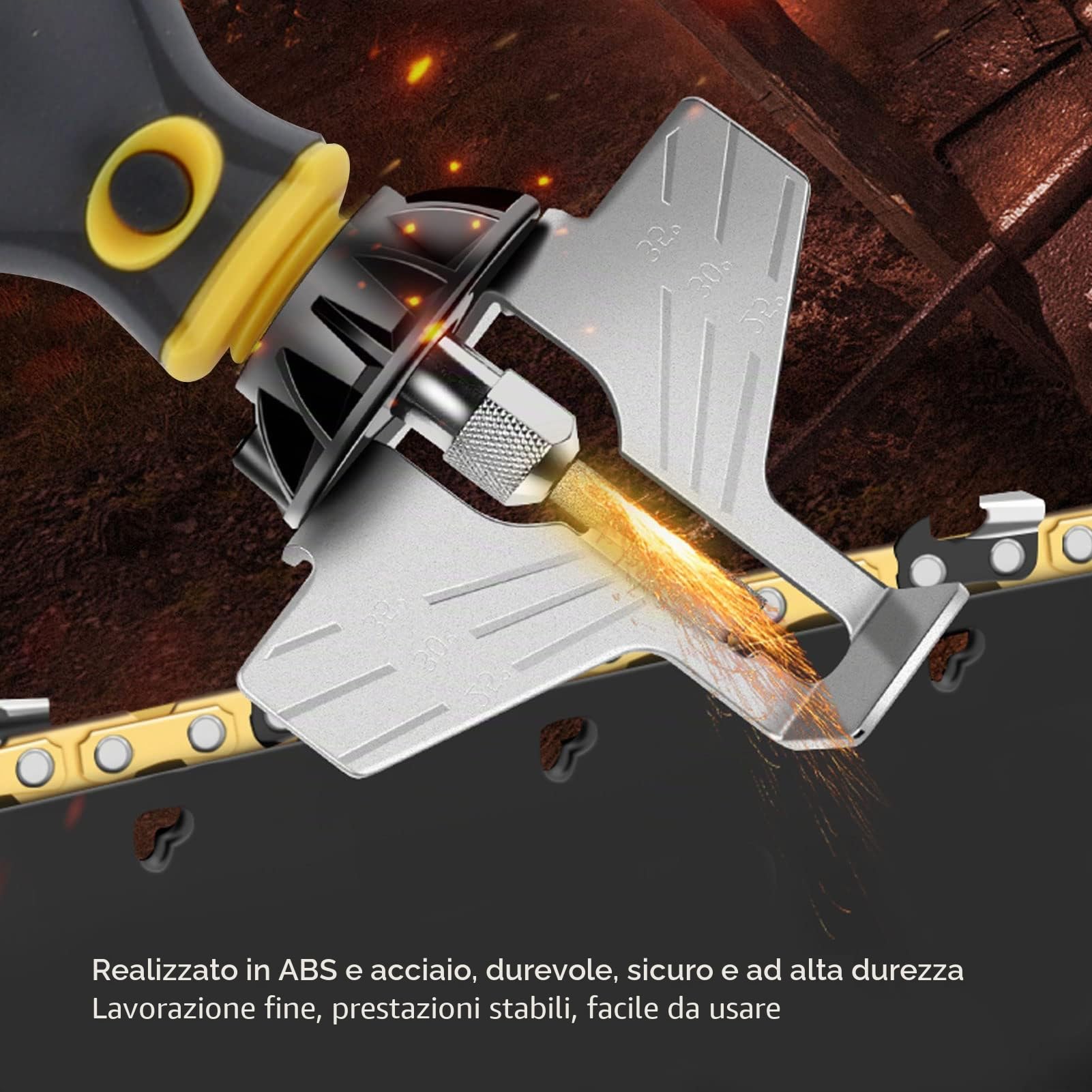 SIXRUN Affilacoltelli per Motoseghe Elettrico, 18 Pezzi Ricarica USB DC3.6V 2000mAh Kit Affilacoltelli per Motoseghe con Batteria al Litio con Ruote per Affilare e Attacco Angolare per