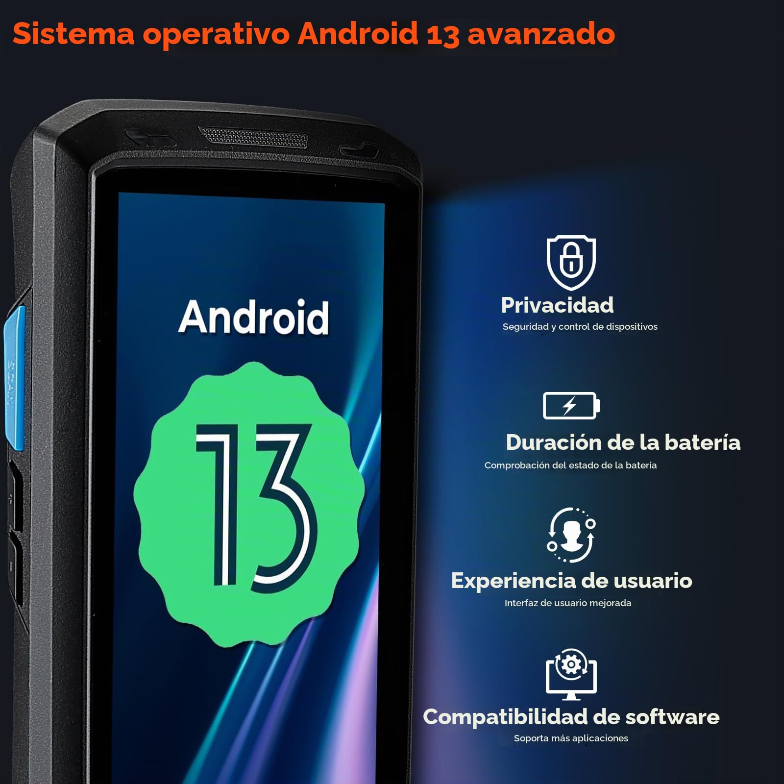 MUNBYN Escáner de Códigos de Barras Android, PDA Android 13, 4GB+64GB con Teclado, Equipado con Escáner N6703 1D/2D QR, Inventario IP66, Software para Almacén