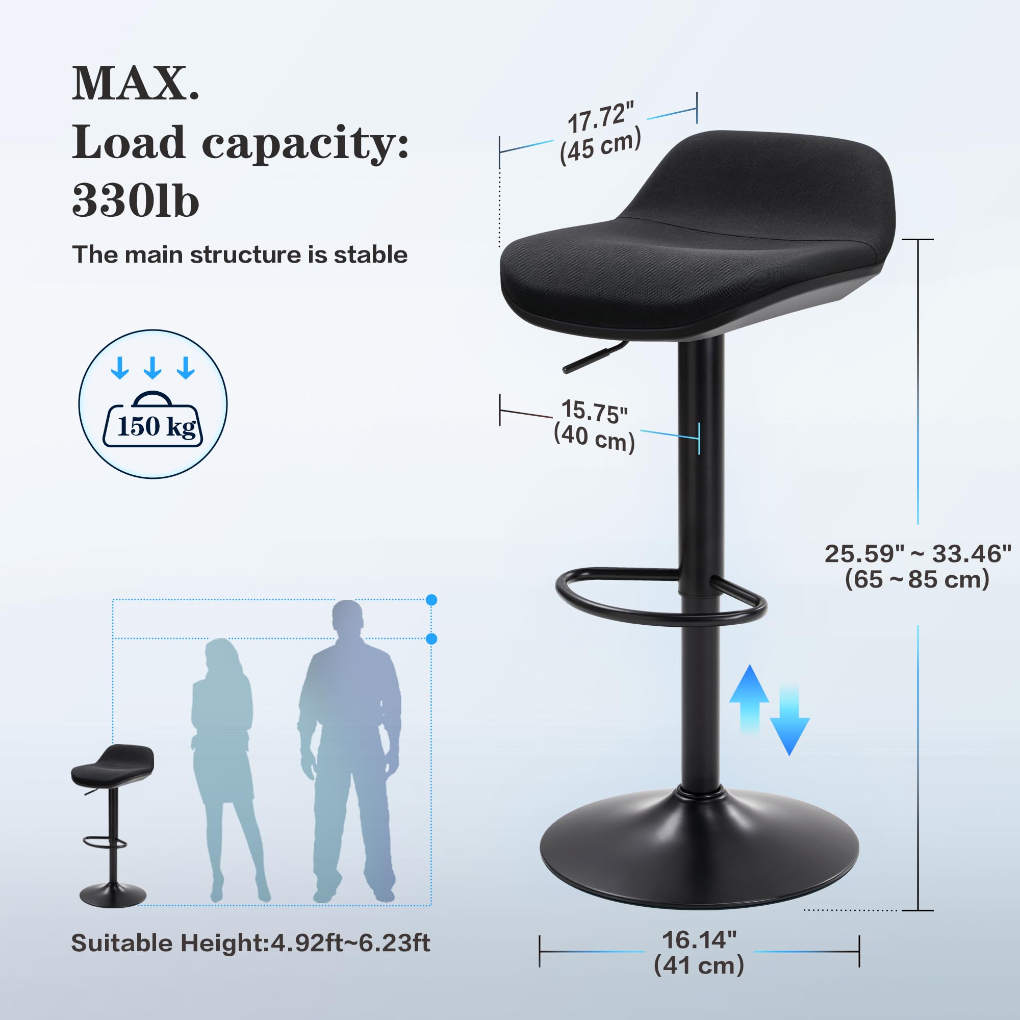 IWMH Stehhocker Höhenverstellbar, Ergonomische Stehhilfe, 360° Drehbar Bürohocker mit Anti-Rutsch Großer Sockel, Niedriger Rückenlehne (Schwarz)