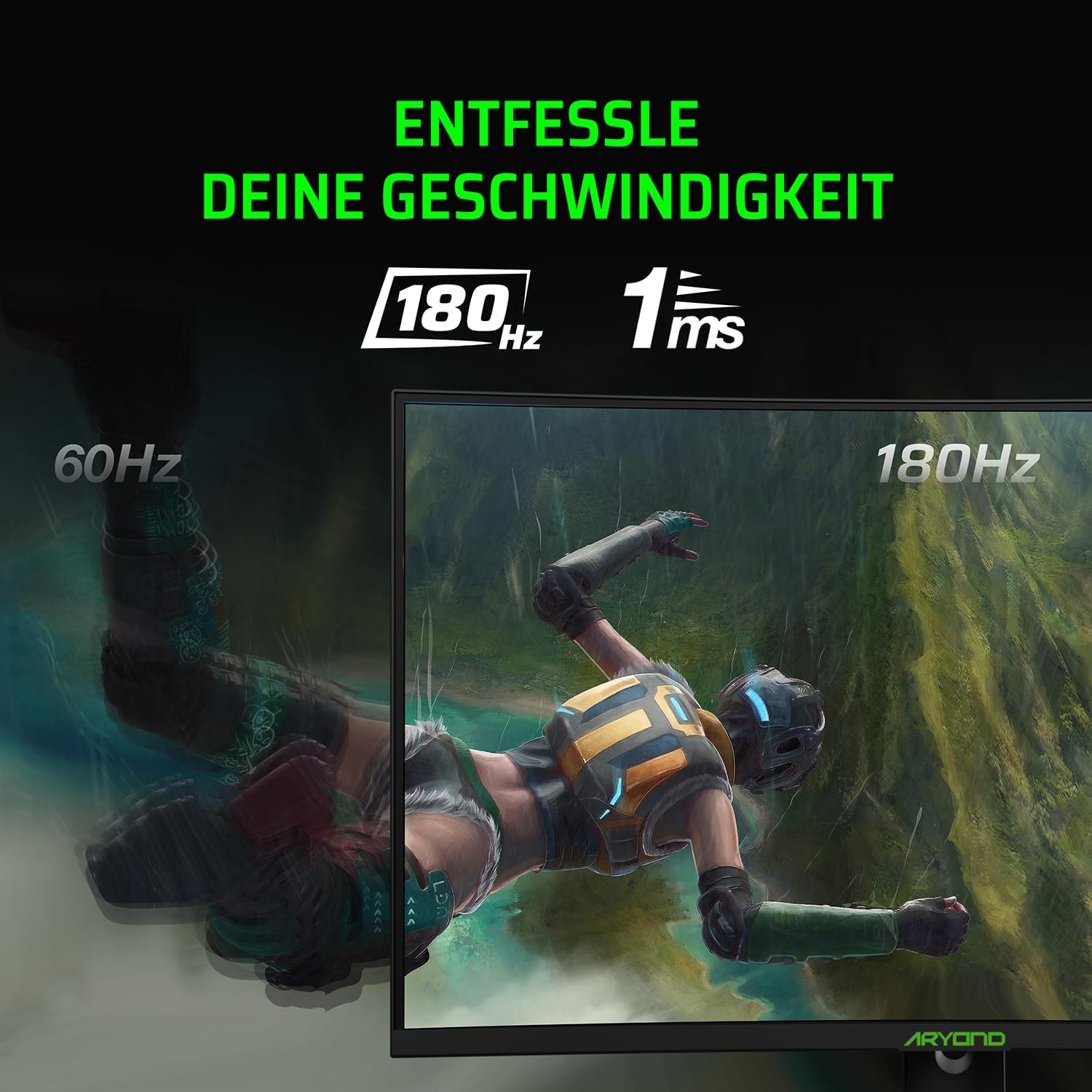 Aryond A32 V2 Curved Gaming Monitor, 32 Zoll(80cm), 180Hz, 1500R, QHD (2560x1440), 1ms, HDR, FreeSync&G-Sync, 122% SRGB, Eye Care, Eingebauter Lautsprecher, HDMI, Display Port, Höhenverstellbar