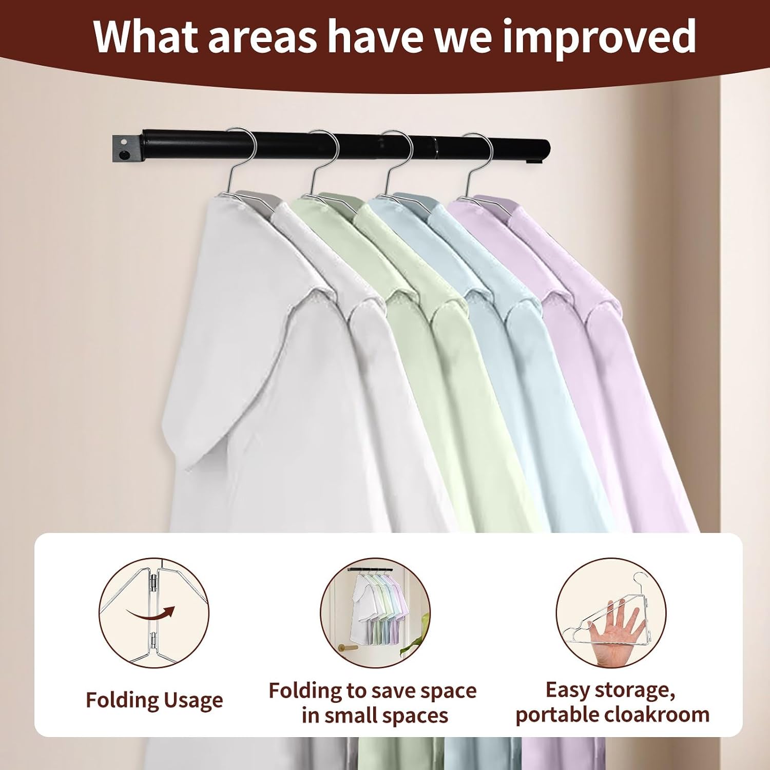 4 Pack Space Saving Hangers for Clothes, Foldable Metal Hangers, Collapsible Clothes Space Savers for Wall, Door, Closet Organizers and Storage, Small Space and Dorm Room Essentials, No Rod