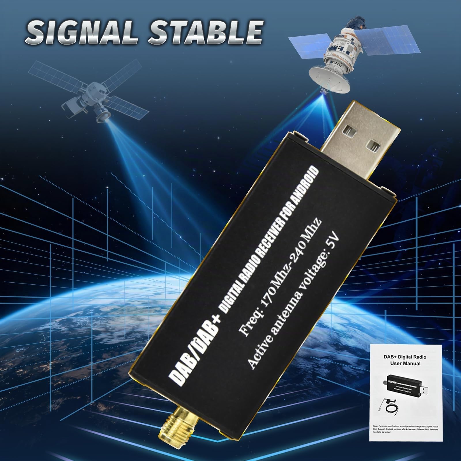 Adaptateur Dab/Dab+ pour Autoradio Android, Récepteur Numérique USB avec Antenne Voiture, Tuner Boîtier Utilisant Une Application Dédiée, Installation Facile