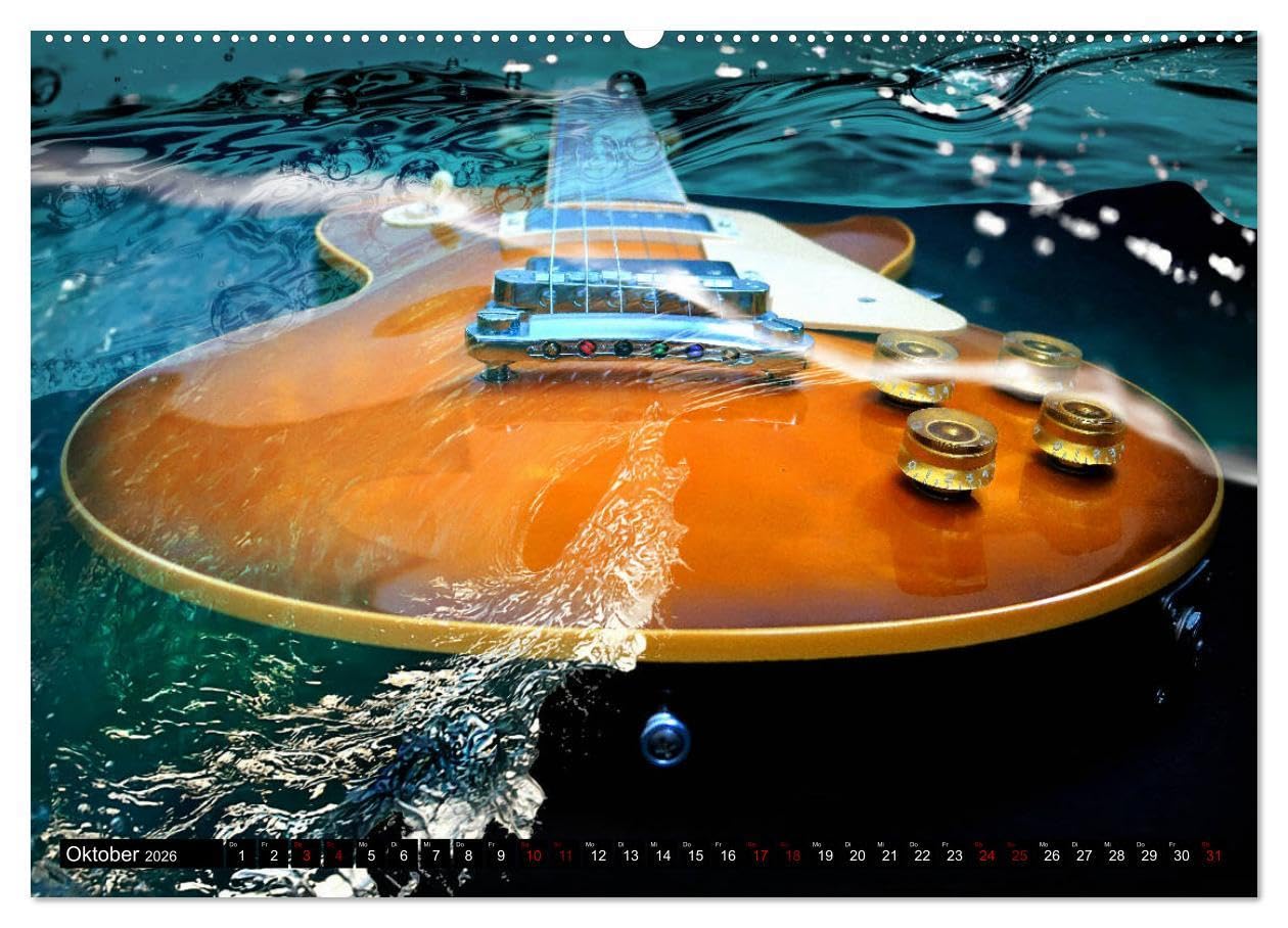 Gitarren im Wasser (hochwertiger Premium Wandkalender 2026 DIN A2 quer), Kunstdruck in Hochglanz: Fantastische, einzigartige Bilder von Gitarren im und unter Wasser (CALVENDO Kunst)