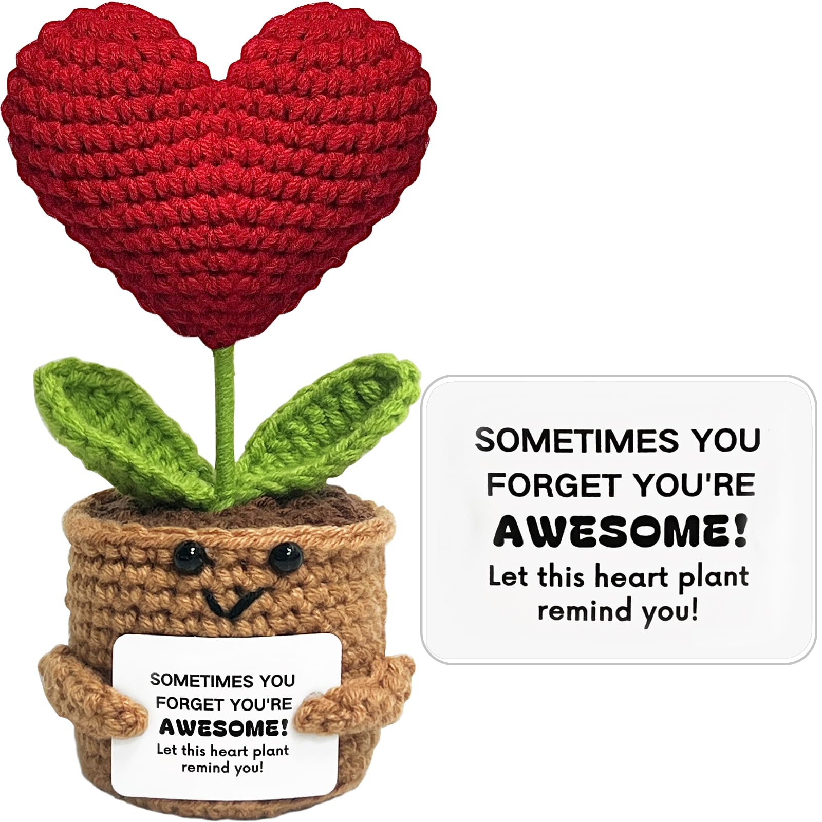 Positive Crochet Animal Heart Flower Gifts for Women Men Teen Girl, Handmade Knitted Emotional Support Doll Appreciation Birthday Gifts for Best