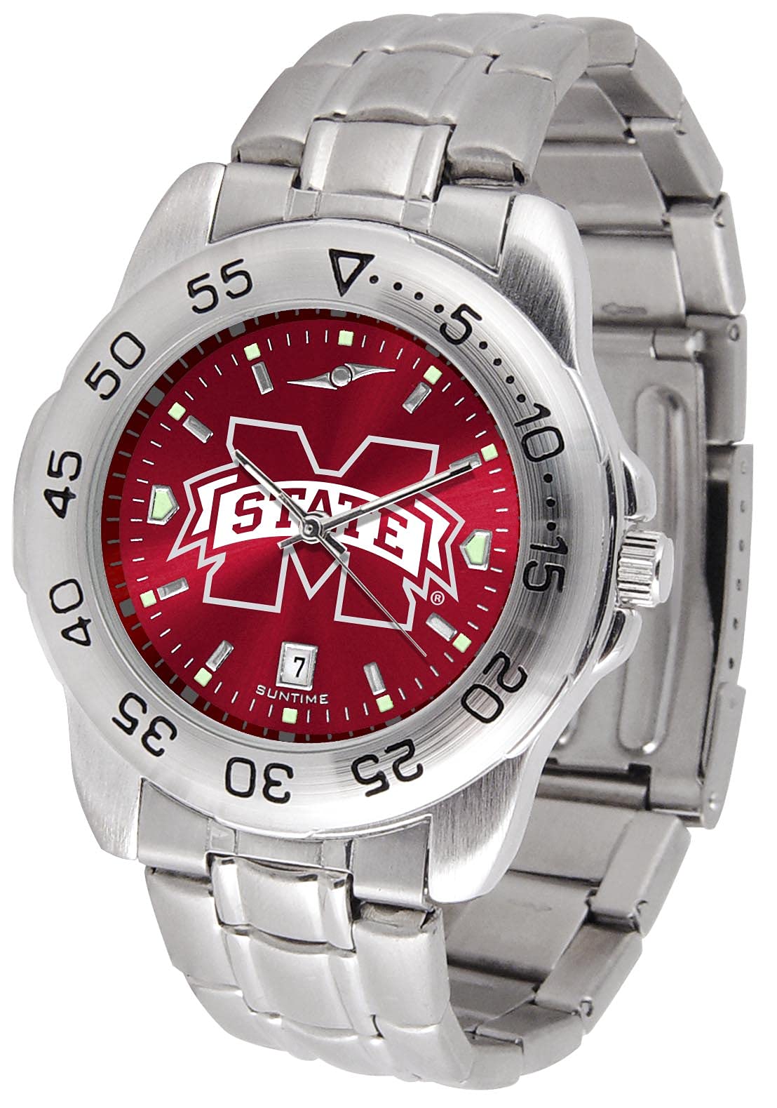 SunTime Men's NCAA Team Sport Watch, 20mm Stainless Steel Strap, Reflective Shiny Dial with Date