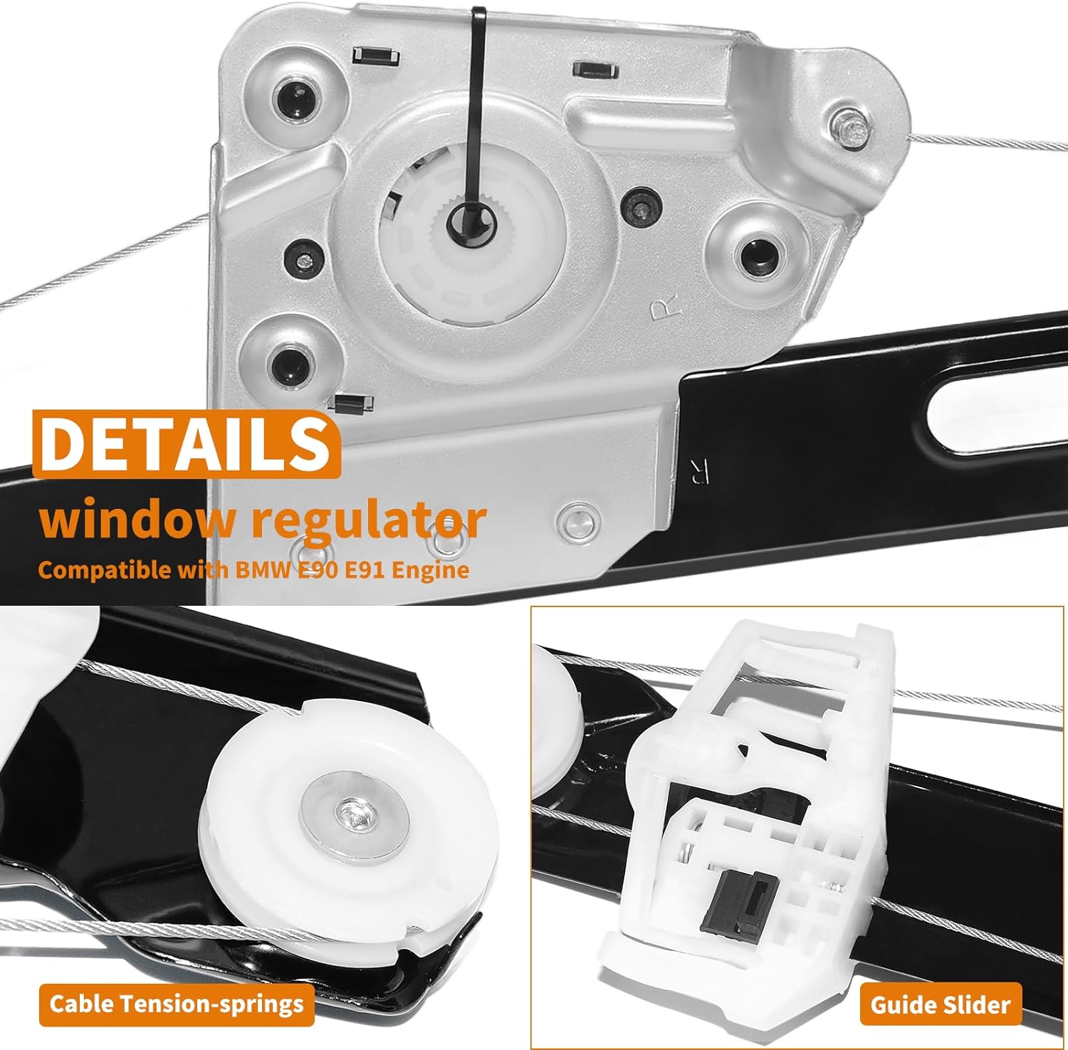 749-469 Rear Right Passenger Side Power Window Regulator Replacement for BMW E90 E91 323i 325i 328i 330i 335i M3 2006-2012 Without Motor