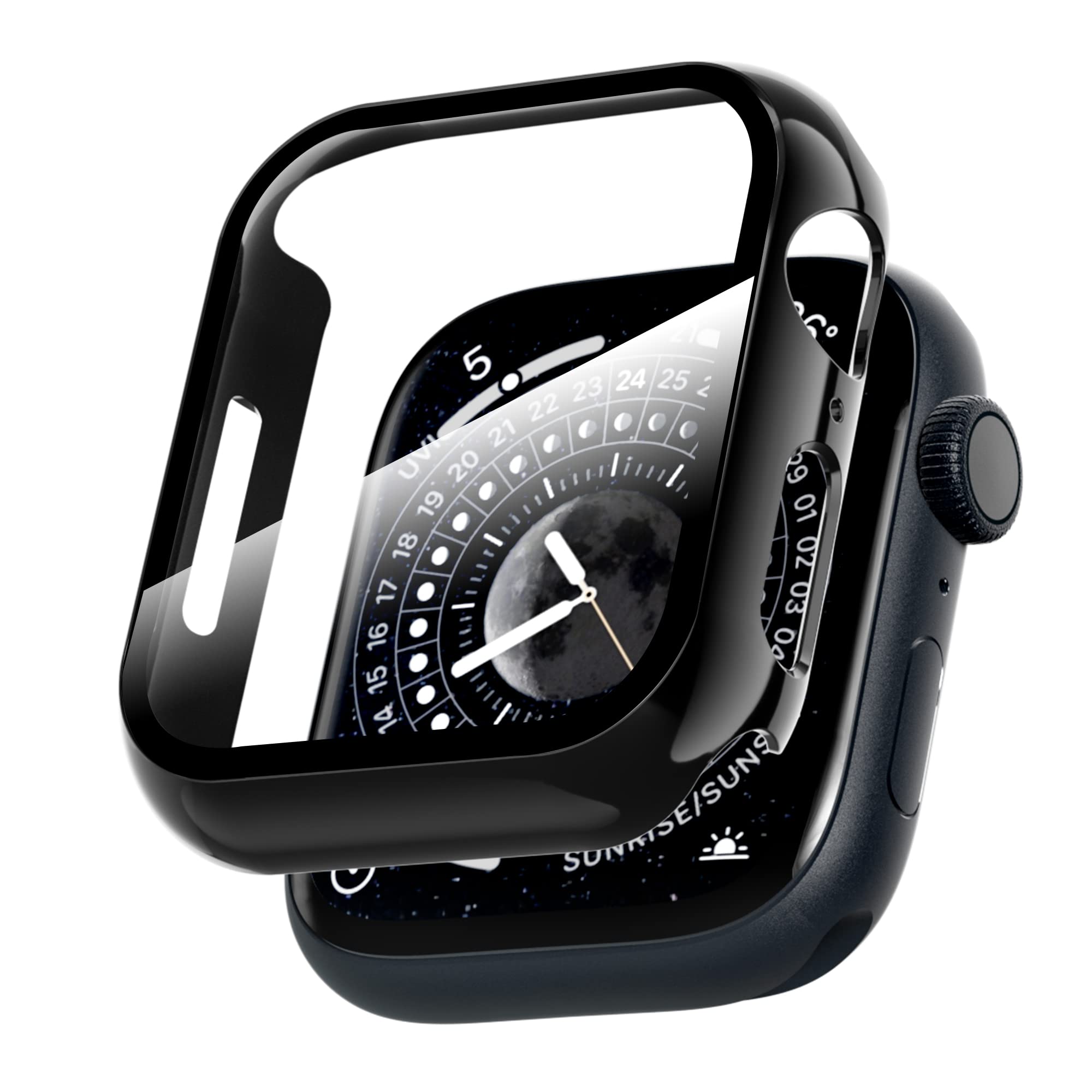 PZOZCompatible with Apple Watch Series 8/7 Screen Protector,iWatch PC Case Glass Film All-around Bumper Protective Cover Compatible With i Watch Smartwatch Accessories (45mm, Black)