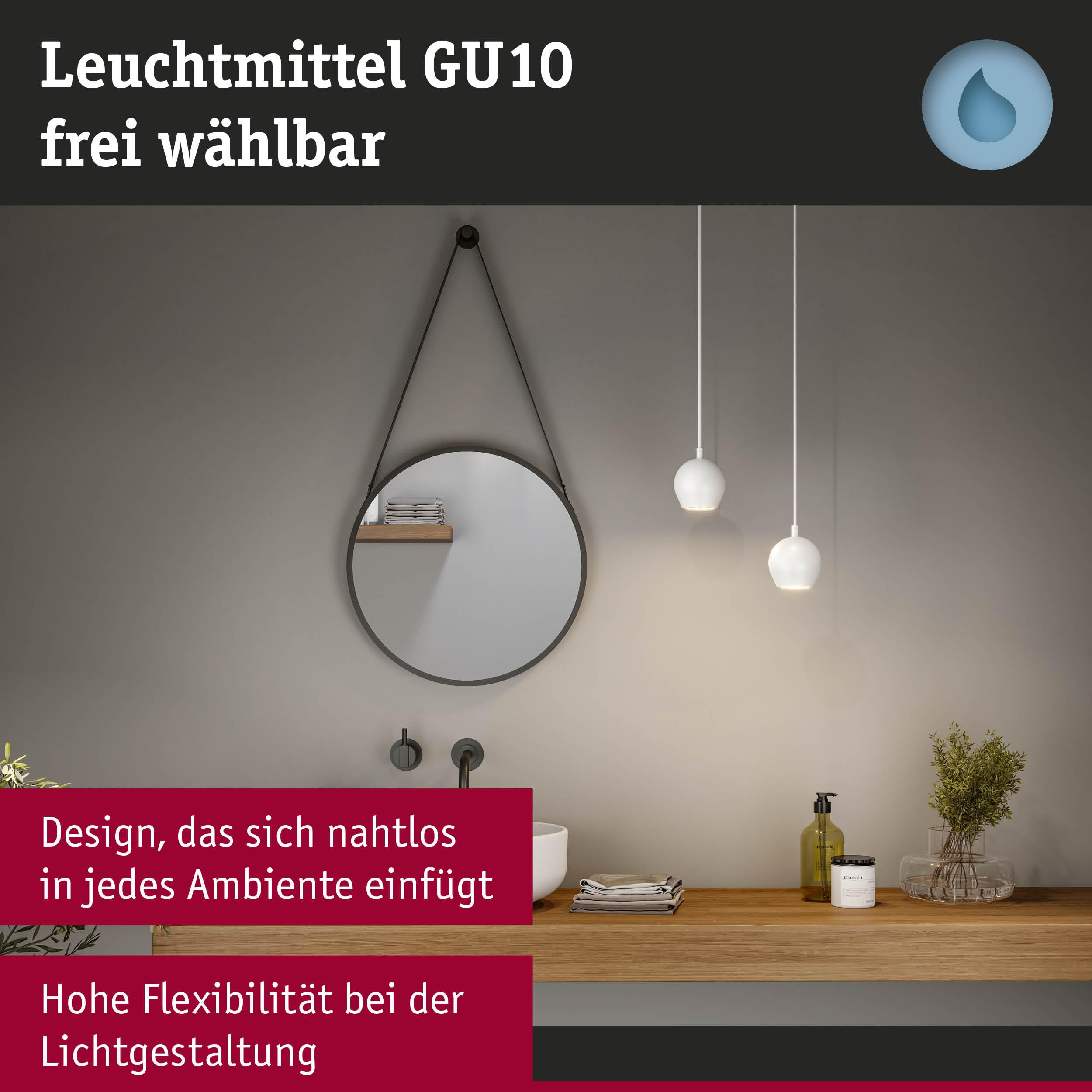 Paulmann 76993 Lampada a sospensione LED Shima IP44 GU10 max. 10W Bianco illuminazione da bagno - lampada senza lampadina