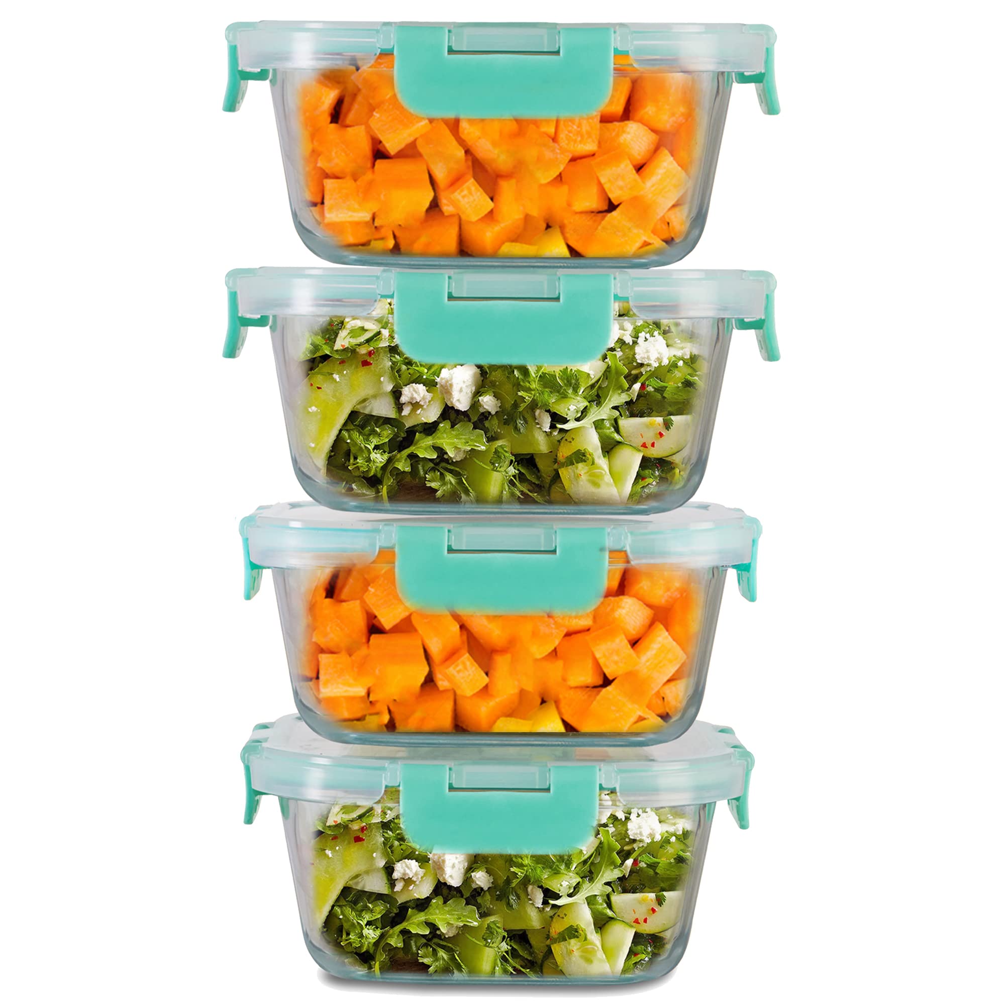 Allo Recipientes de vidrio FoodSafe con tapas con bloqueo sin roturas, recipientes aptos para horno y microondas, recipientes de vidrio de borosilicato alto para preparación de comidas para cocina,