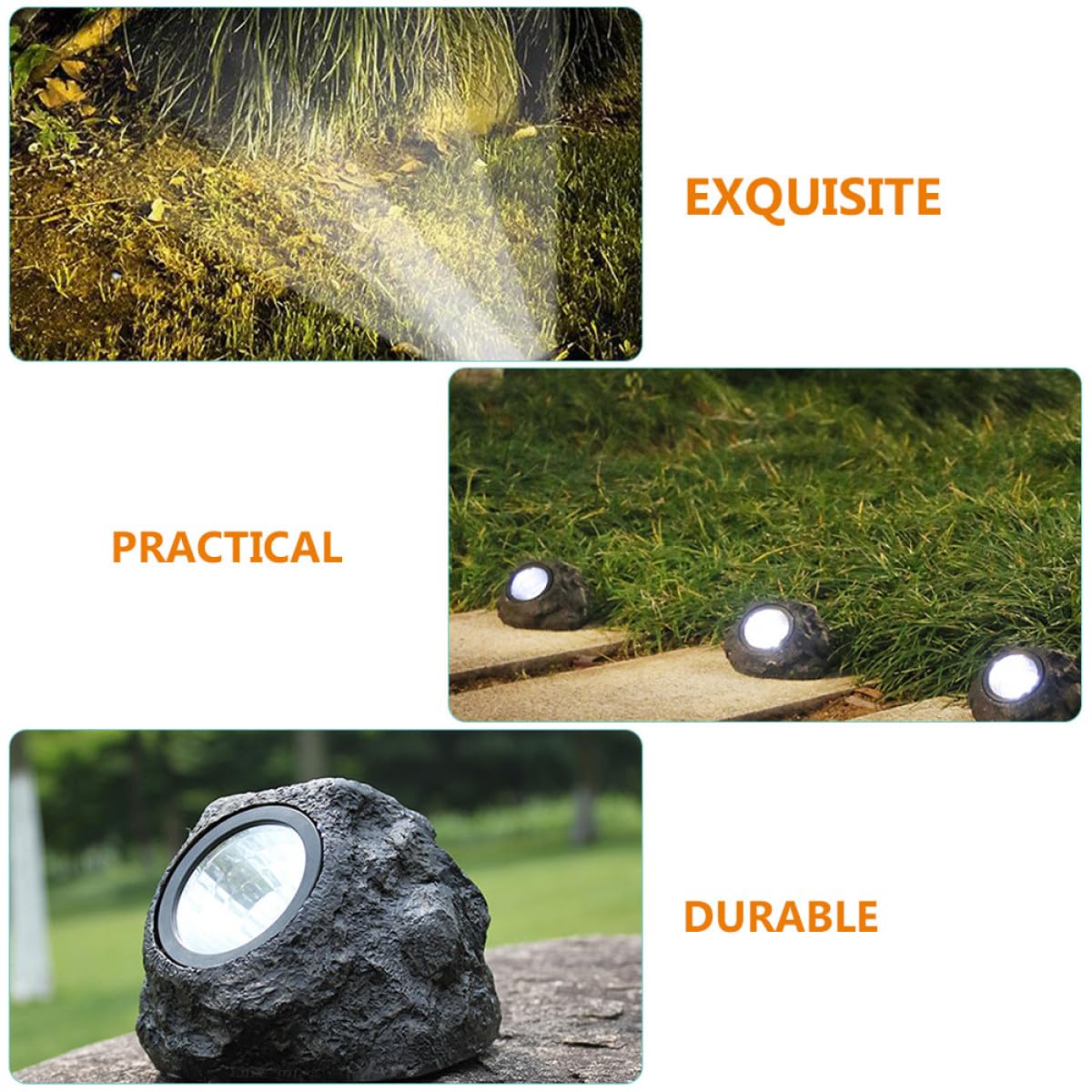iplusmile 2 Stück-pack Solar Steinleuchten für Garten und Rasen mit Kunststoffgehäuse und 600mah Akku Schnelles Laden und Regenfest für Außenbeleuchtung Terrasse
