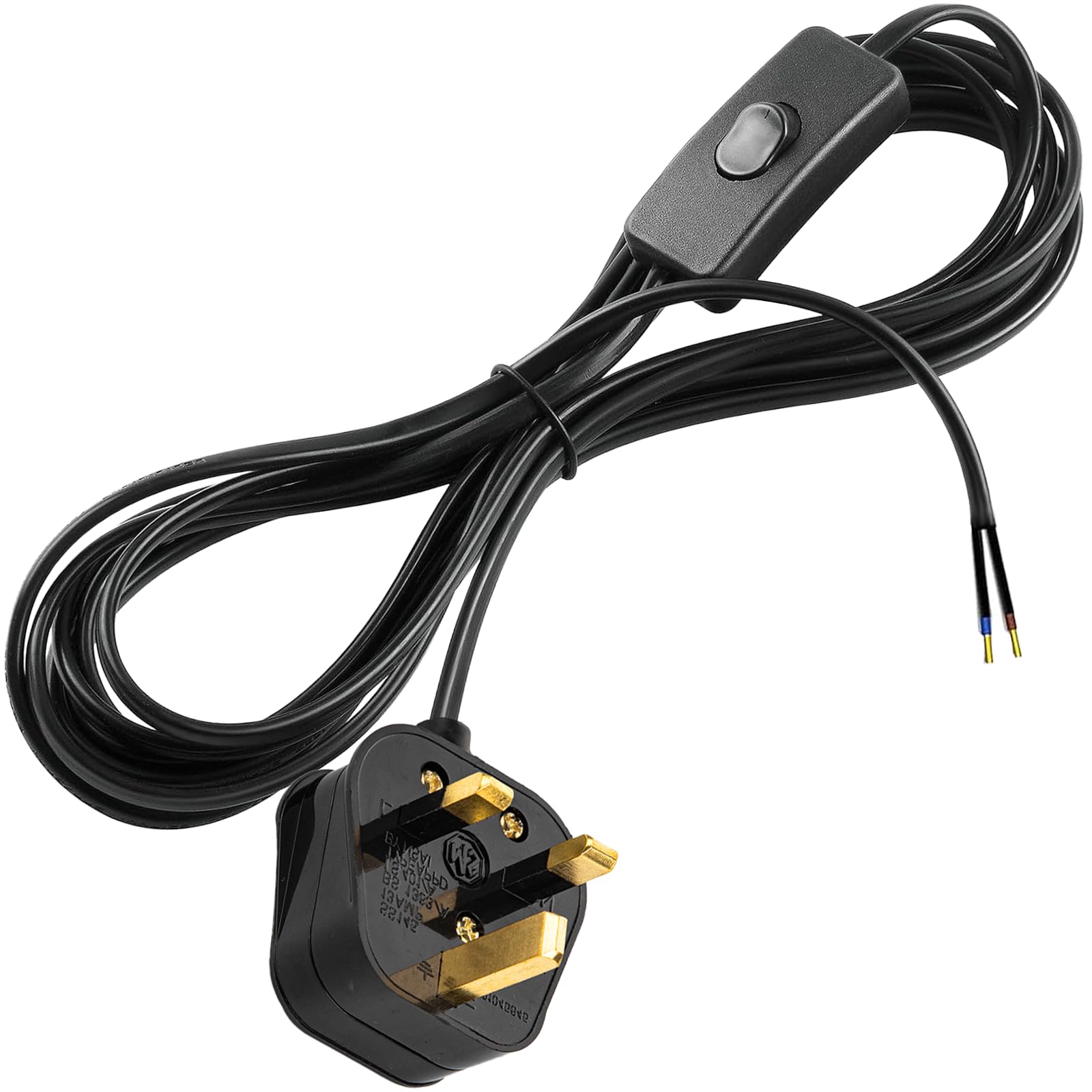 In Line Switch for Lamps, 2 Core Table Lamp Cable with Switch and Plug, Inline Switch Power Cord Flying Lead 1.8 Meters, 250V 2A Fused Light UK Plug, Safe for Floor/Table Lamps, Black