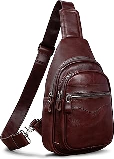CENUNCO Genuine Leather Sling Bag for Men and Women Crossbody Shoulder Bag Sling Backpack Chest Purse Carry on Casual Daypack