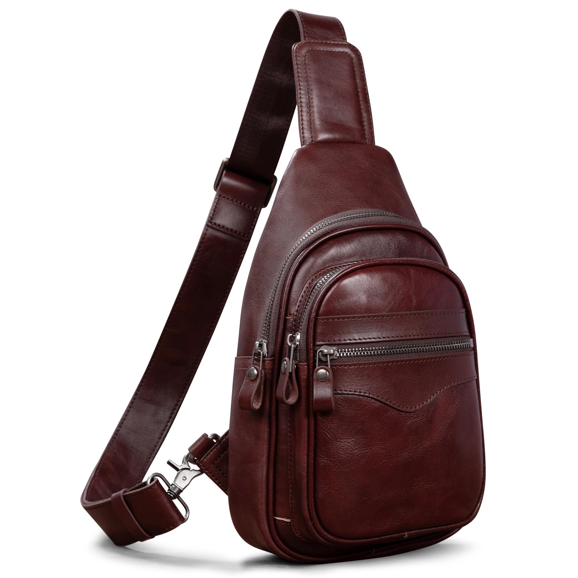 Genuine Leather Sling Bag for Men and Women Crossbody Shoulder Bag Sling Backpack Chest Purse Carry on Casual Daypack, Dark Brown, M