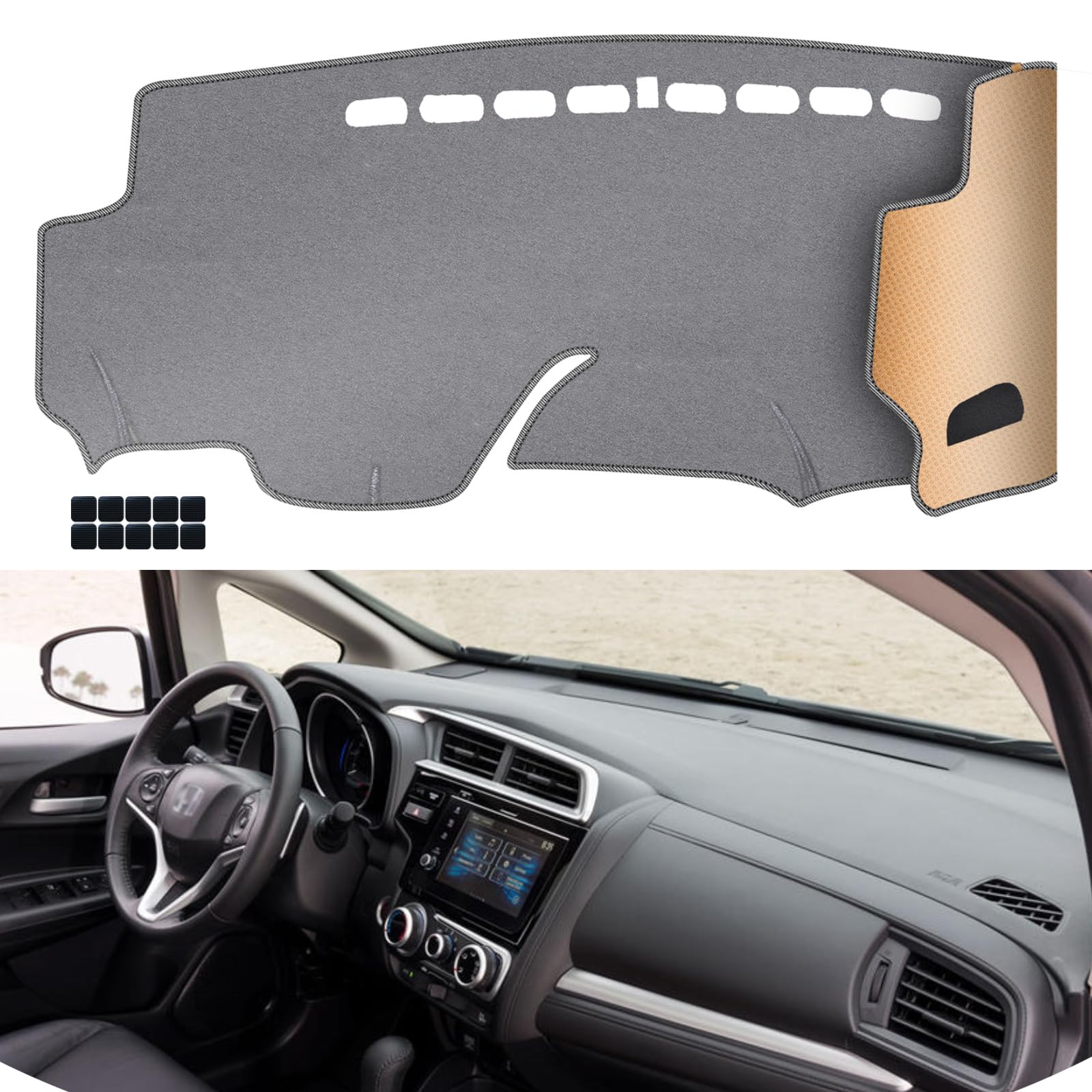 KEYOOG Dashboard Cover Dash Mat Fit for Ho-nda Fit 2020-2015 Car Dash Board Mat Anti-Glare Carpet,Non-Slip Pad Sunshield Protector (Grey)