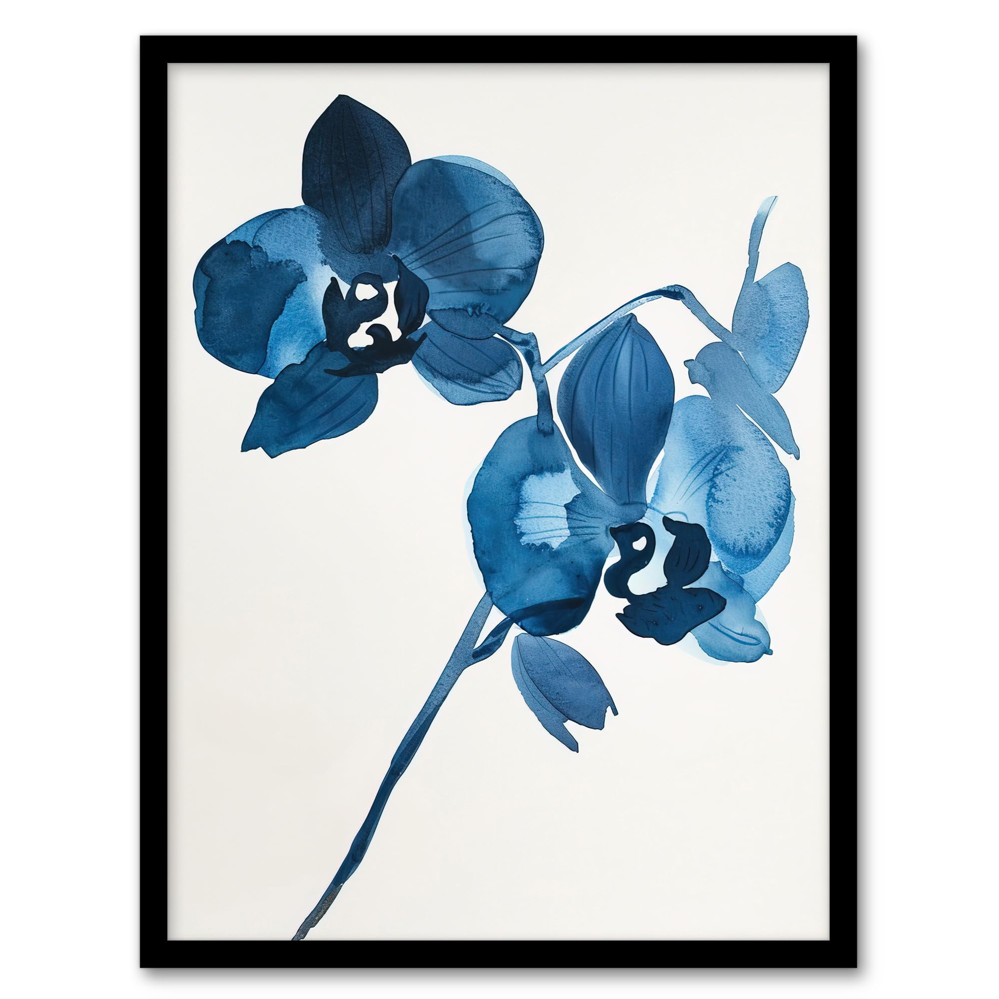 Artery8 Abstract Orchid Flower Bloom Blue Watercolour Living Room Artwork Framed Wall Art Print A4