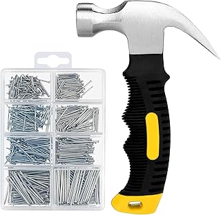 THE WHITE SHOP 700PCs Small Nails for Hanging Pictures Assortment Kit & 8oz Small Hammer