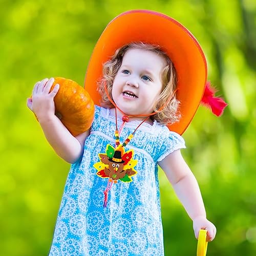 Miniatura 8 de Winlyn Juego de 24 juegos de manualidades de otoño, collares de pavo de Acción de Gracias, juegos de arte de otoño con hojas de arce y plumas de