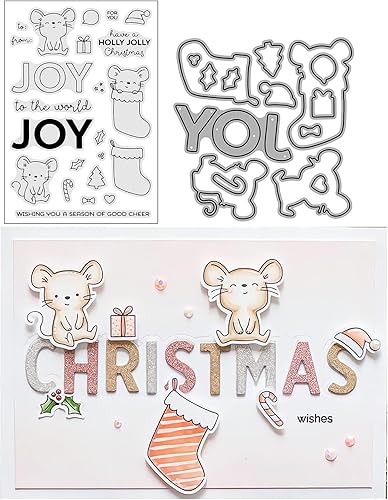 Christmas Holly Jolly - Juego de sellos y troqueles transparentes para hacer tarjetas, plantillas cortadas para álbumes de recortes, álbum de fotos,