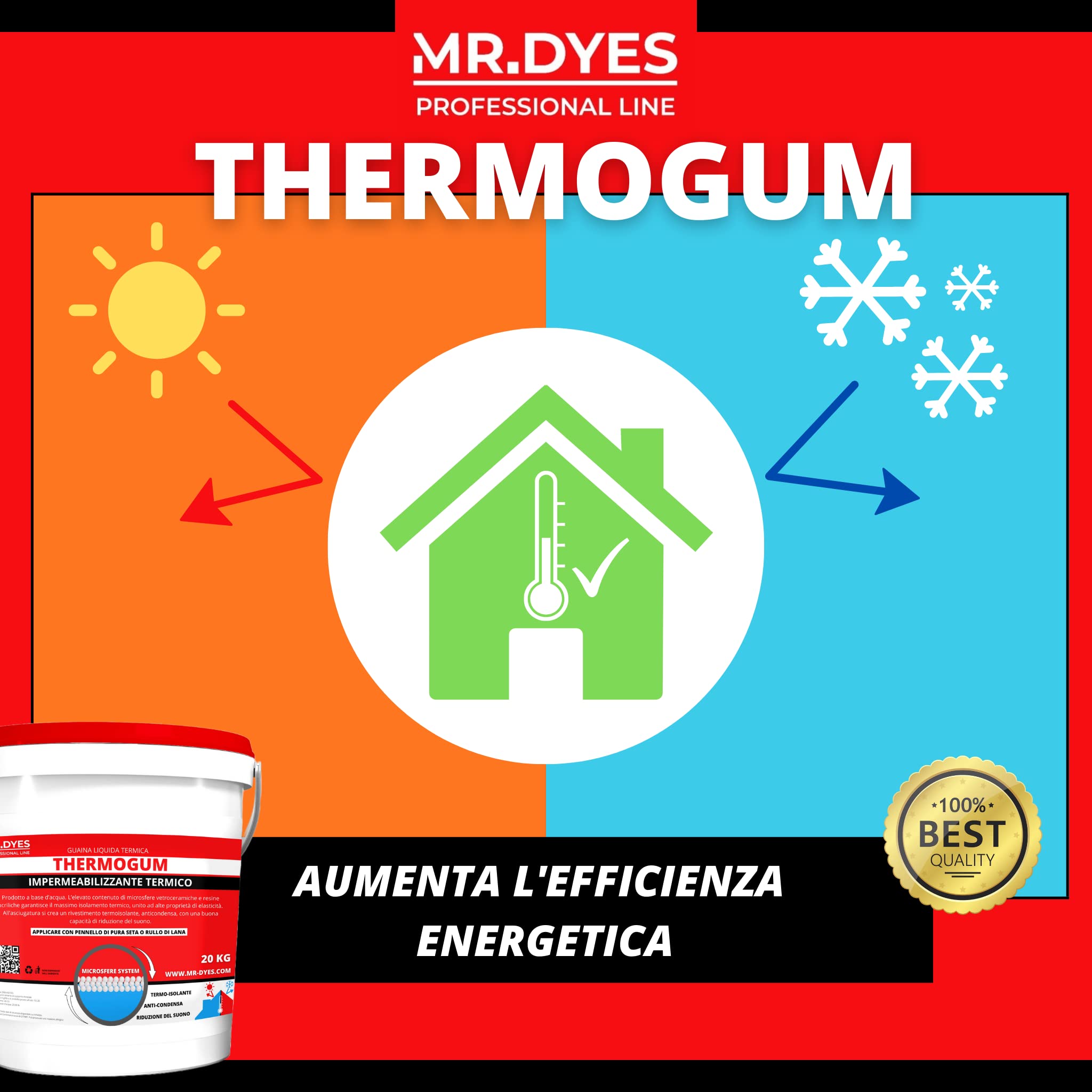 THERMOGUM GUAINA LIQUIDA TERMICA IMPERMEABILIZZANTE BIANCA da 1-6-20 KG. (STANDARD, 6 KG)