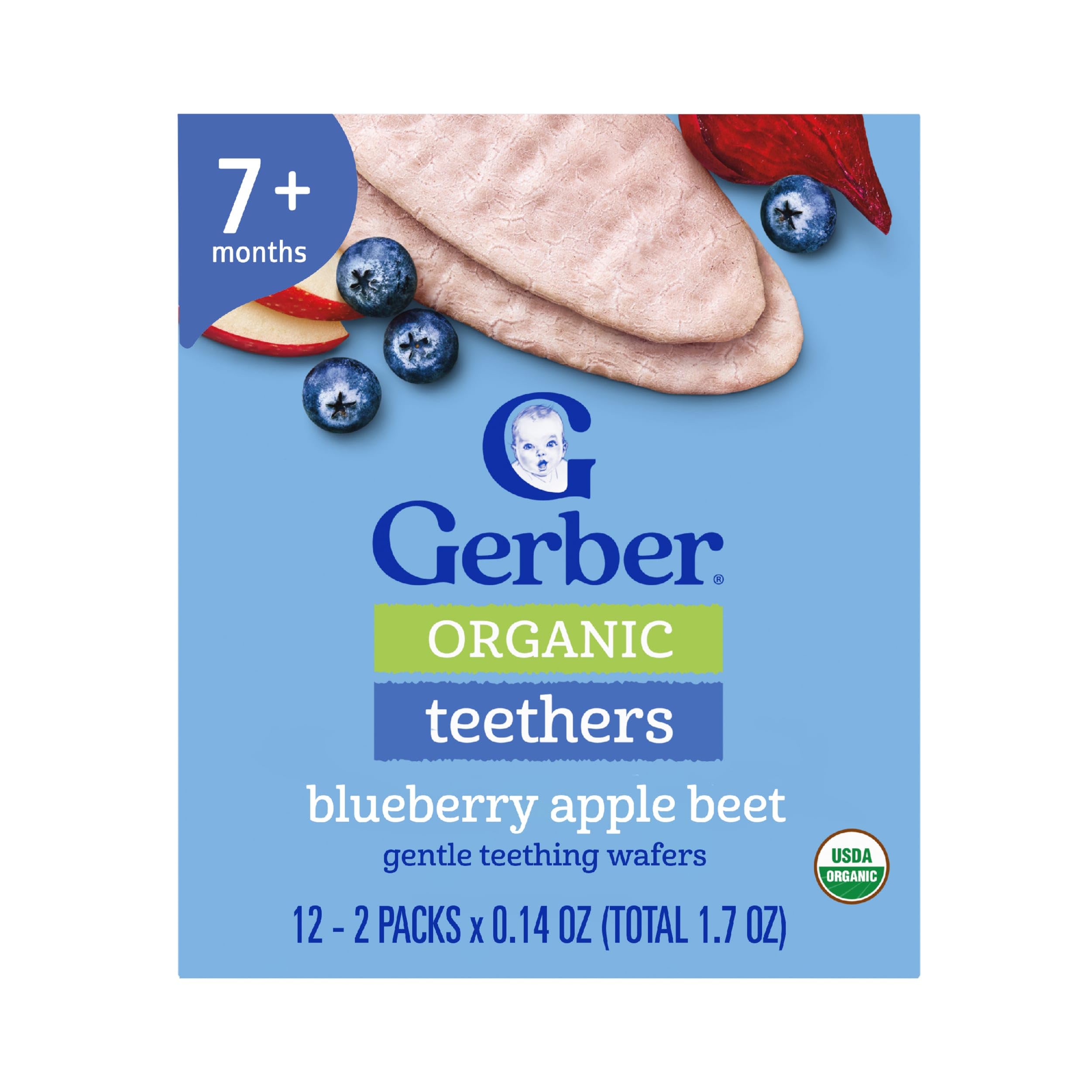 Gerber Teethers, Blueberry Apple Beet Organic Teething Wafers, Baby Teething Snacks, 6PK
