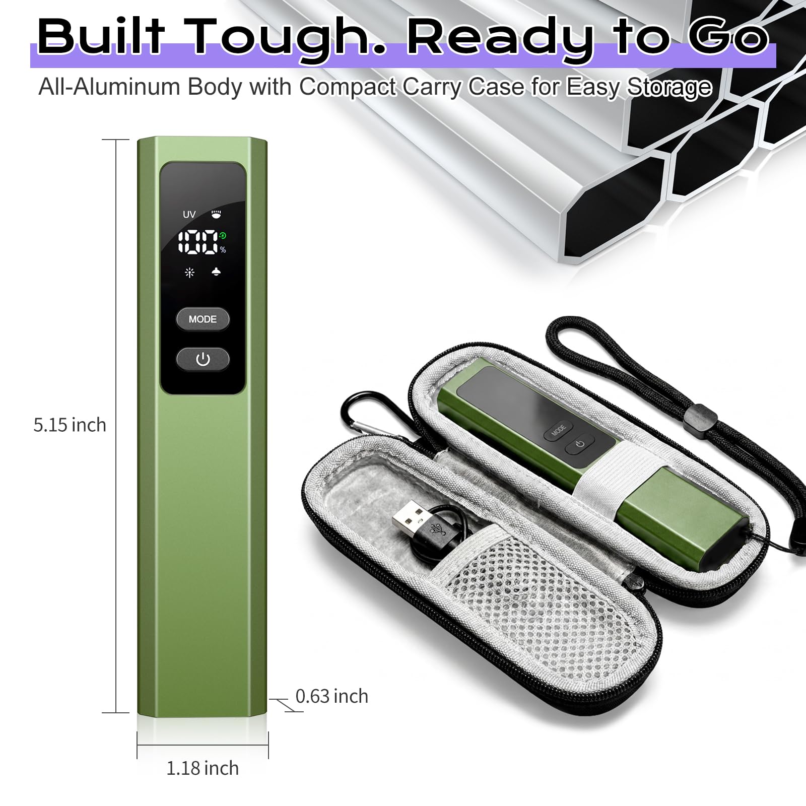 Linterna EDC 4 en 1 de bolsillo, magnética, delgada, plana, luz de trabajo con haz verde, luz UV y luz de advertencia, combo EDC recargable LT-010 (verde)