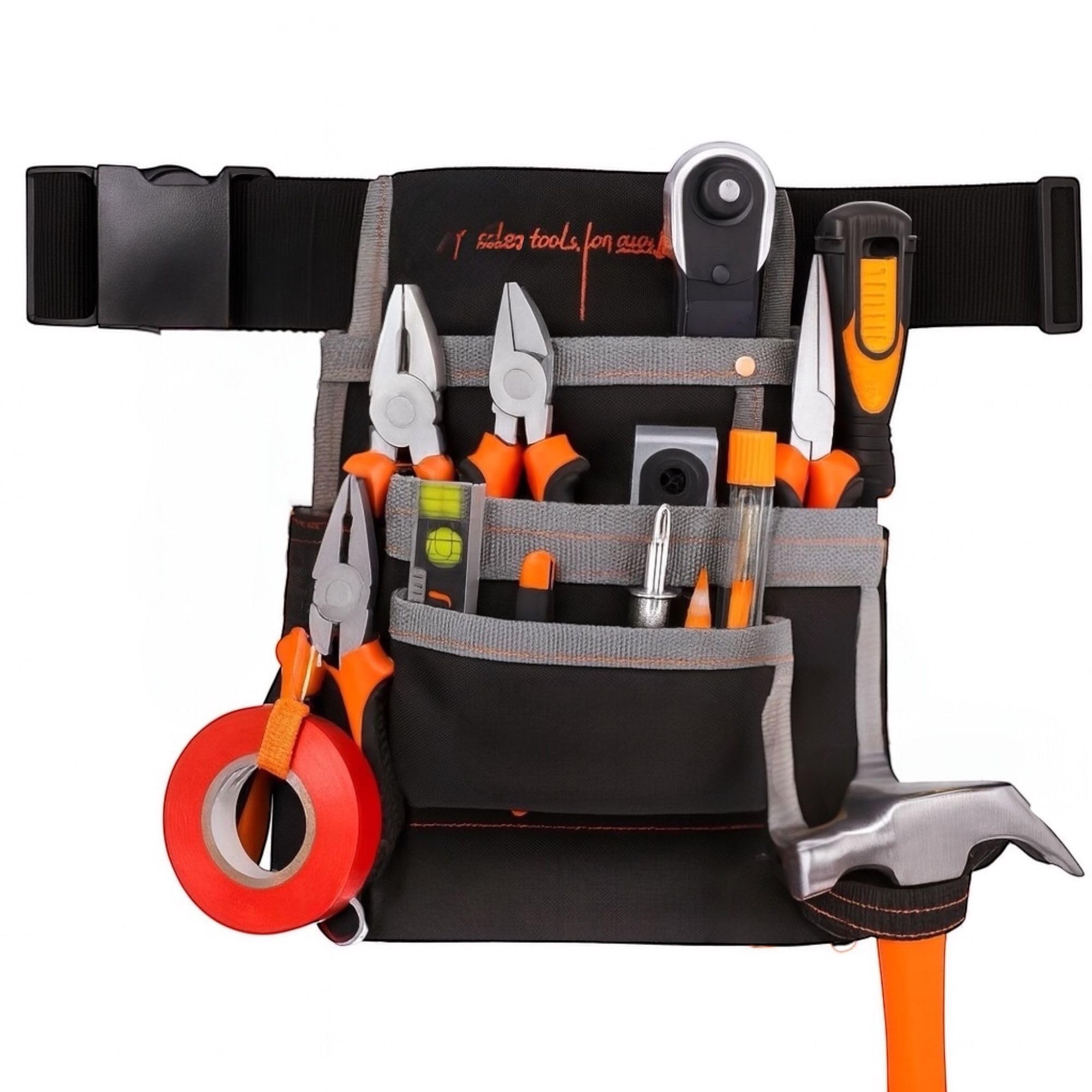 Topolenashop Marsupio Porta Attrezzi da Lavoro con 8 Tasche | Cintura Regolabile per Elettricisti, Muratori, Falegnami | Borsa Attrezzi Impermeabile 25x24 cm | Tessuto Rinforzato e Riflettente 90514