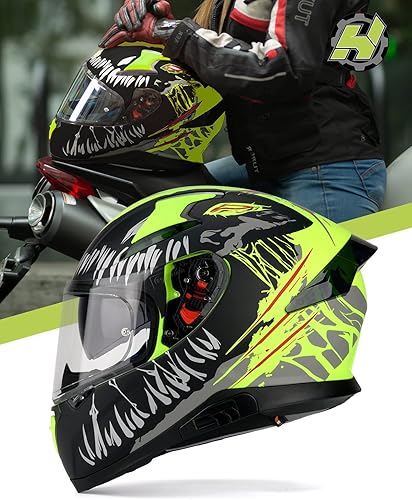 Miniatura 9 de HAX Casco de motocicleta de cara completa con doble ala trasera y listo para pinlock aprobado por DOT, ligero y duradero, casco de moto de calle