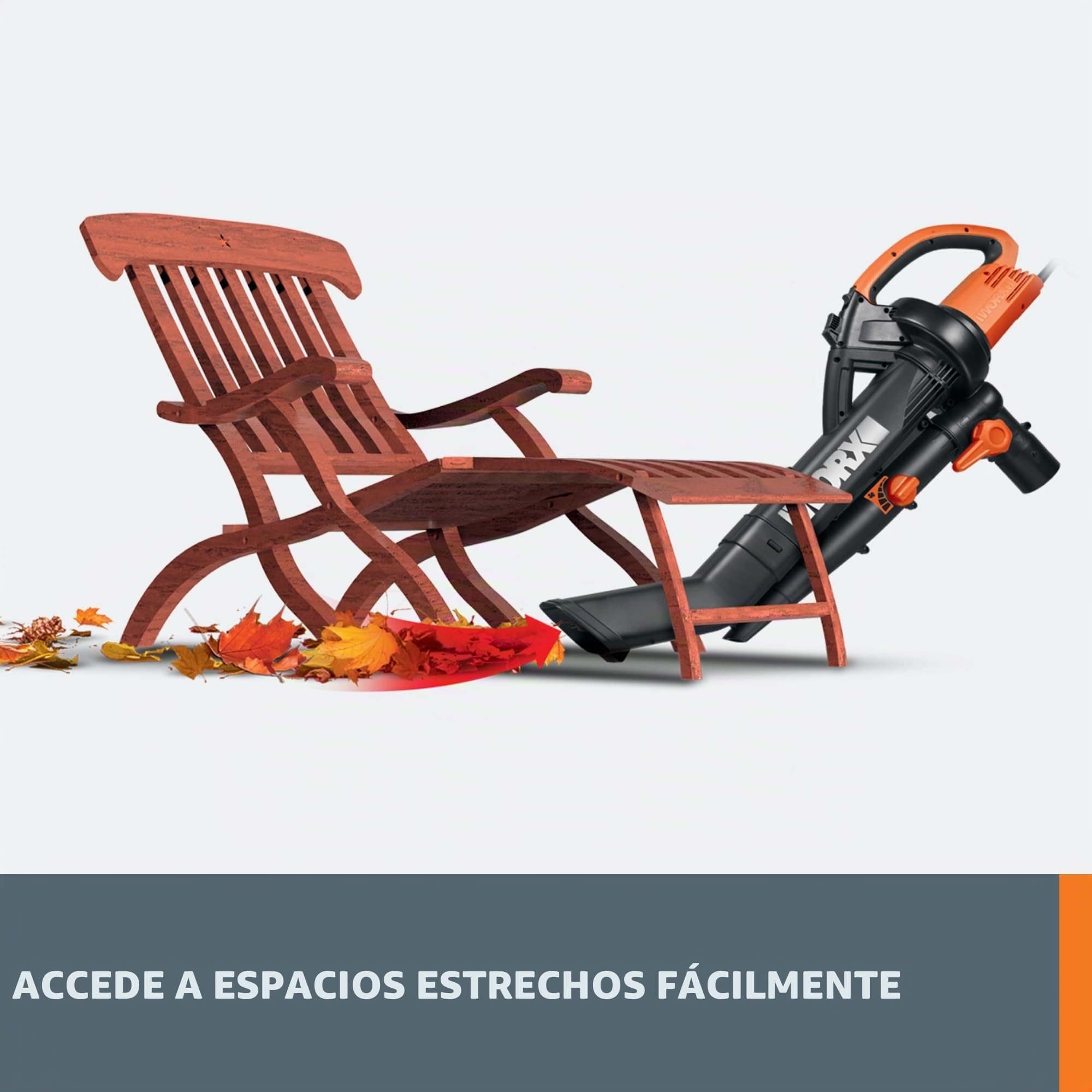 WORX Soplador/triturador/aspiradora eléctrica TriVac WG509 | Flujo de aire de 350 CFM y 210 MPH, relación de mantillo 18:1 para una eliminación eficiente de las hojas, con cable